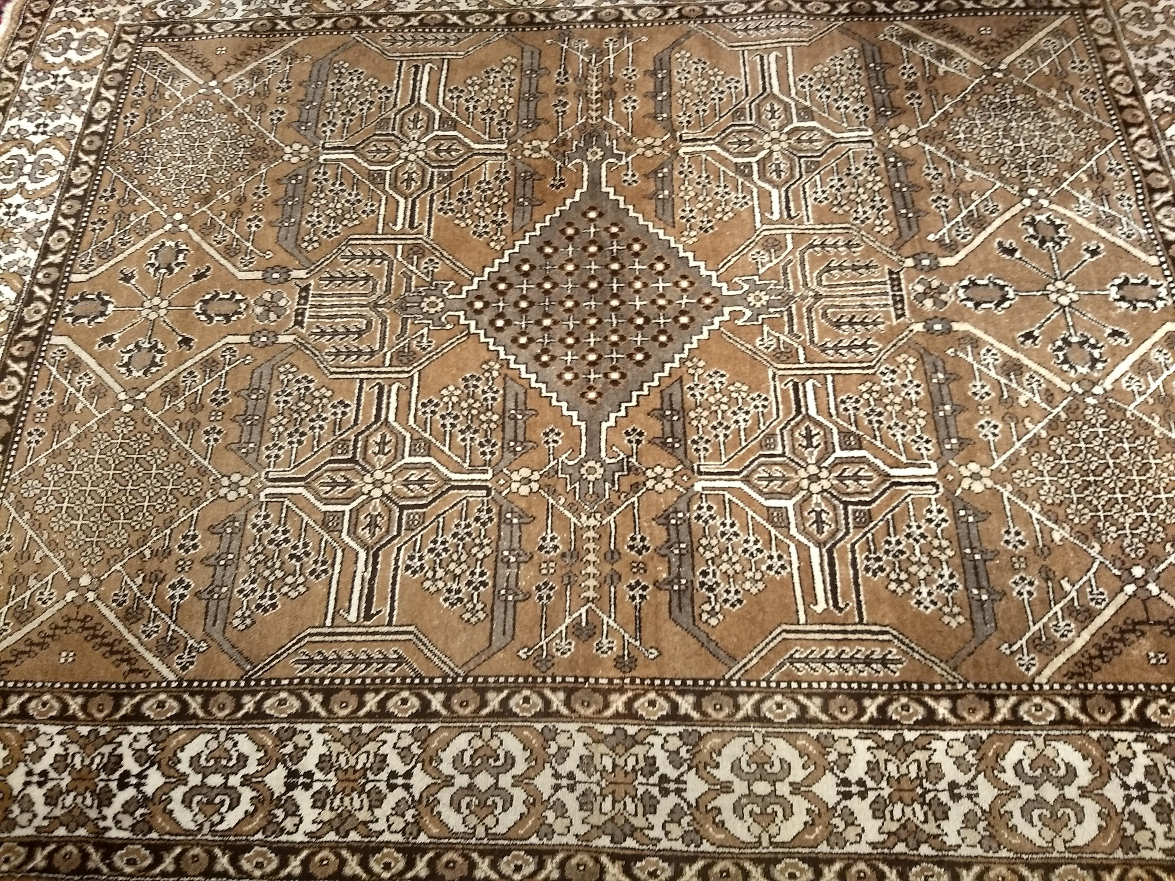 Vintage Persian Bakhtiari in Allover Geometric Design in Camelhair, Ivory, Brown For Sale 2