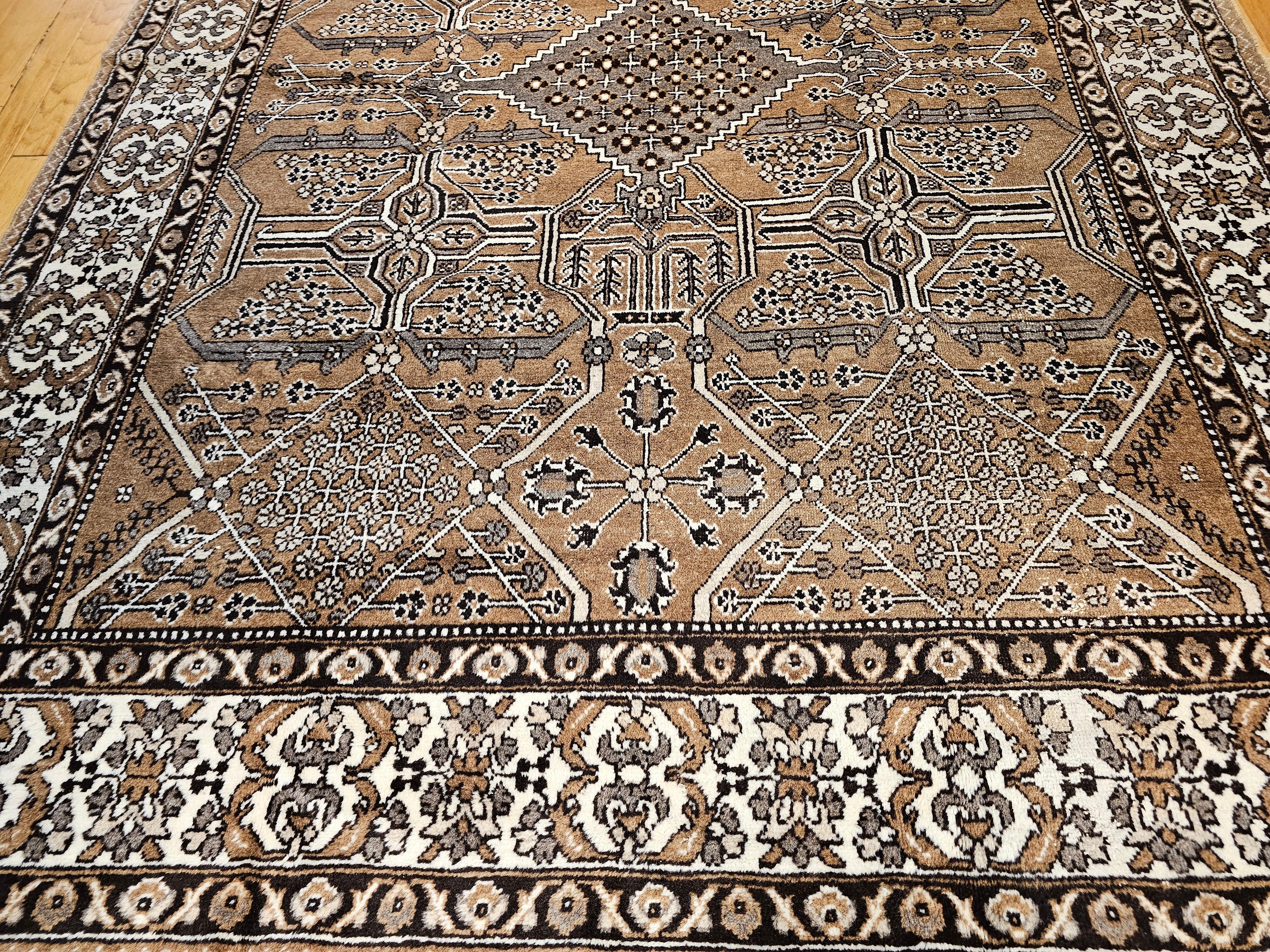 Vintage Persian Bakhtiari in Allover Geometric Design in Camelhair, Ivory, Brown For Sale 3