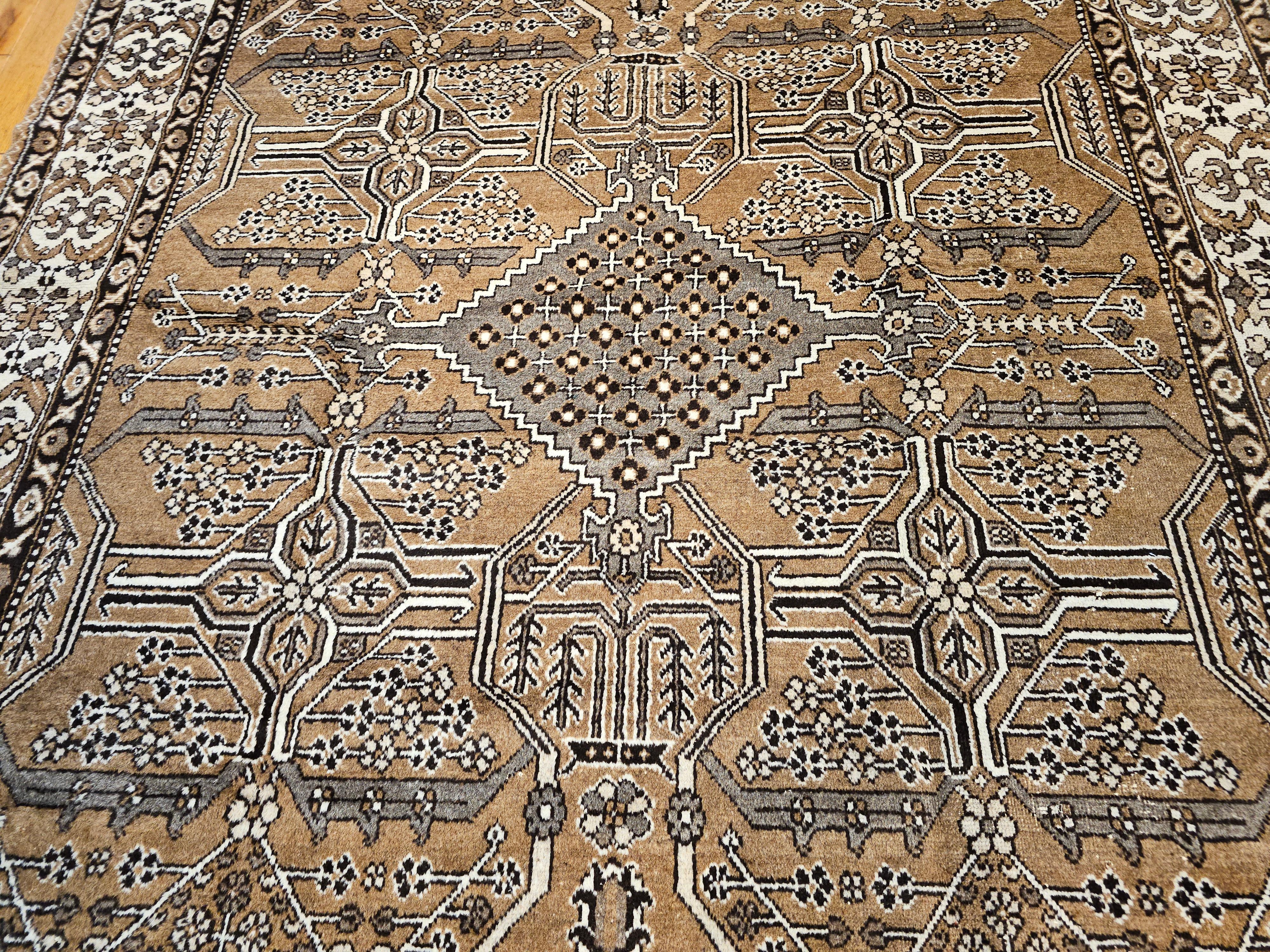 Vintage Persian Bakhtiari in Allover Geometric Design in Camelhair, Ivory, Brown For Sale 4