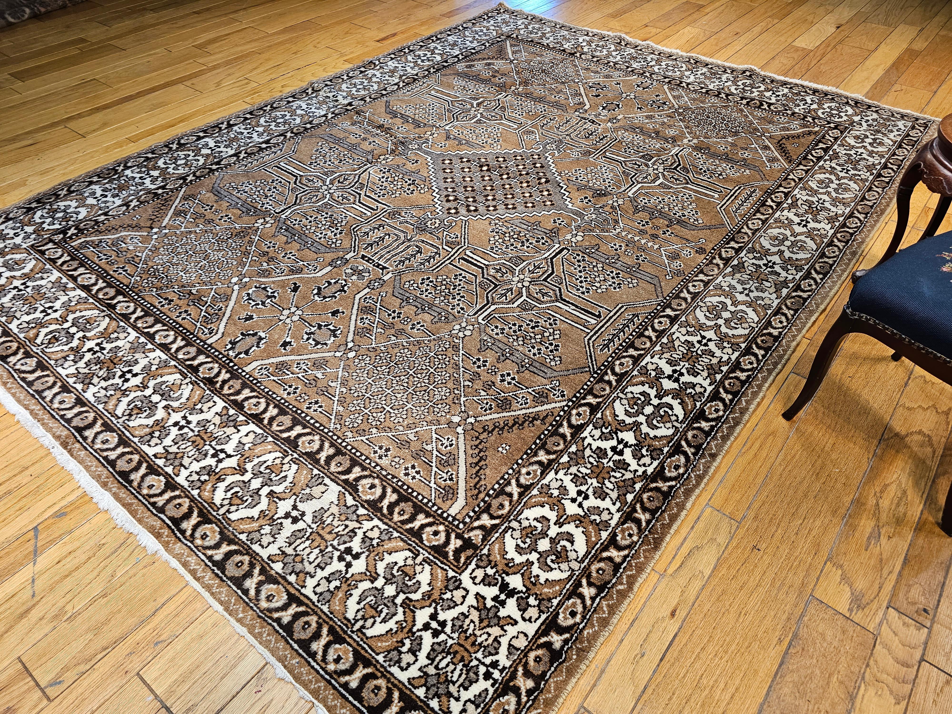 Vintage Persian Bakhtiari in Allover Geometric Design in Camelhair, Ivory, Brown For Sale 7