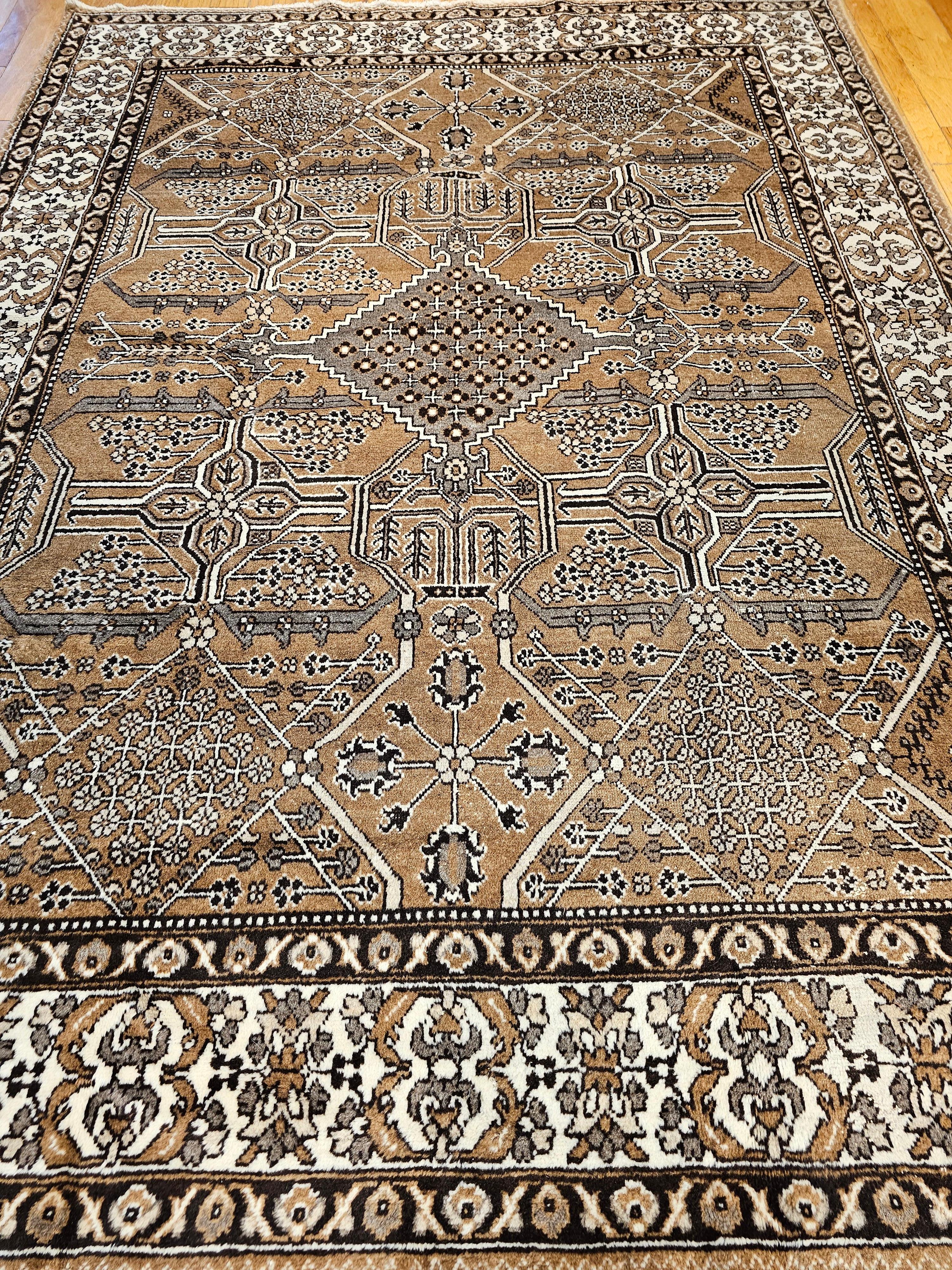 Vintage Persian Bakhtiari in Allover Geometric Design in Camelhair, Ivory, Brown For Sale 11