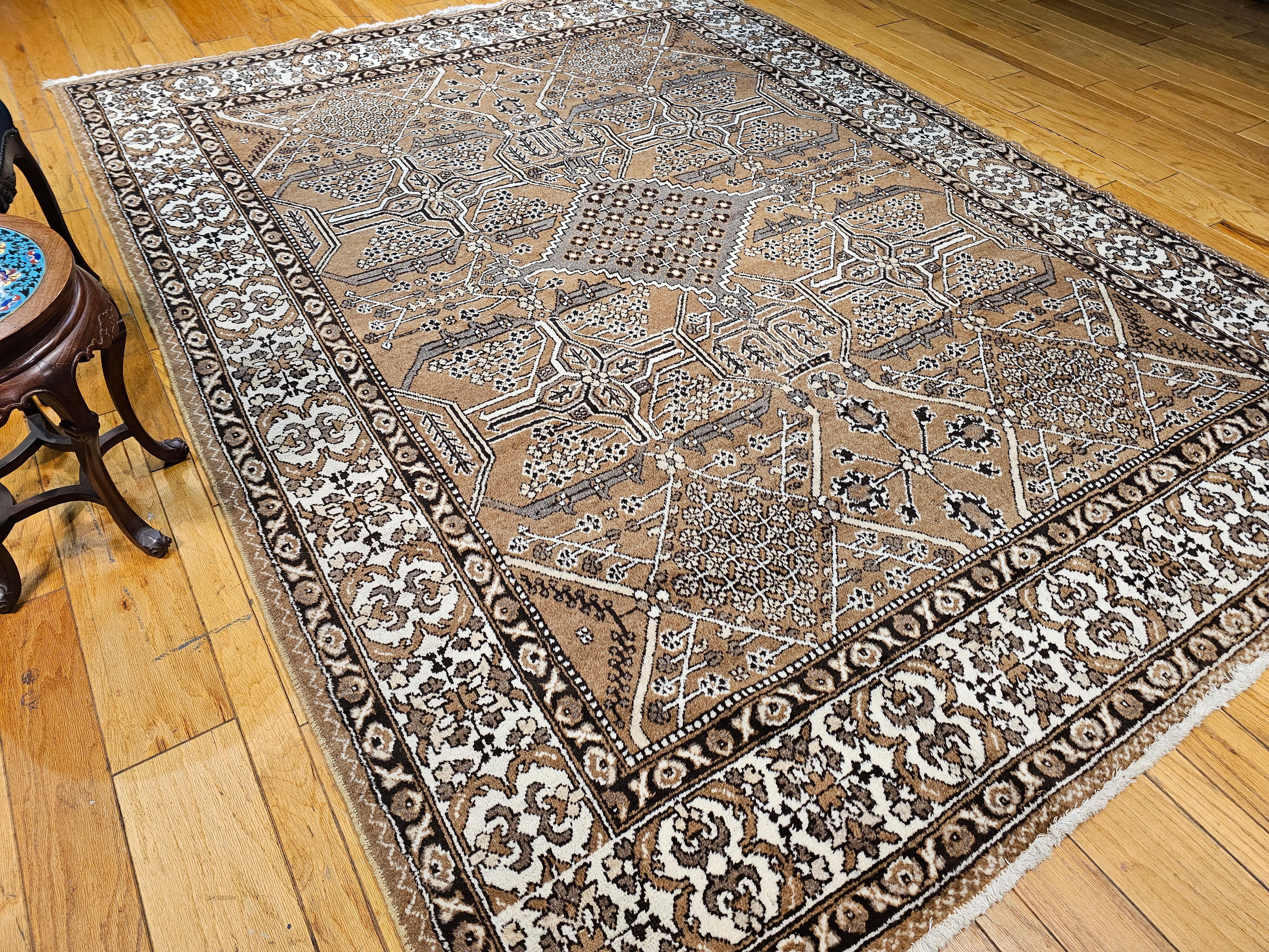 Vintage Persian Bakhtiari in Allover Geometric Design in Camelhair, Ivory, Brown For Sale 9