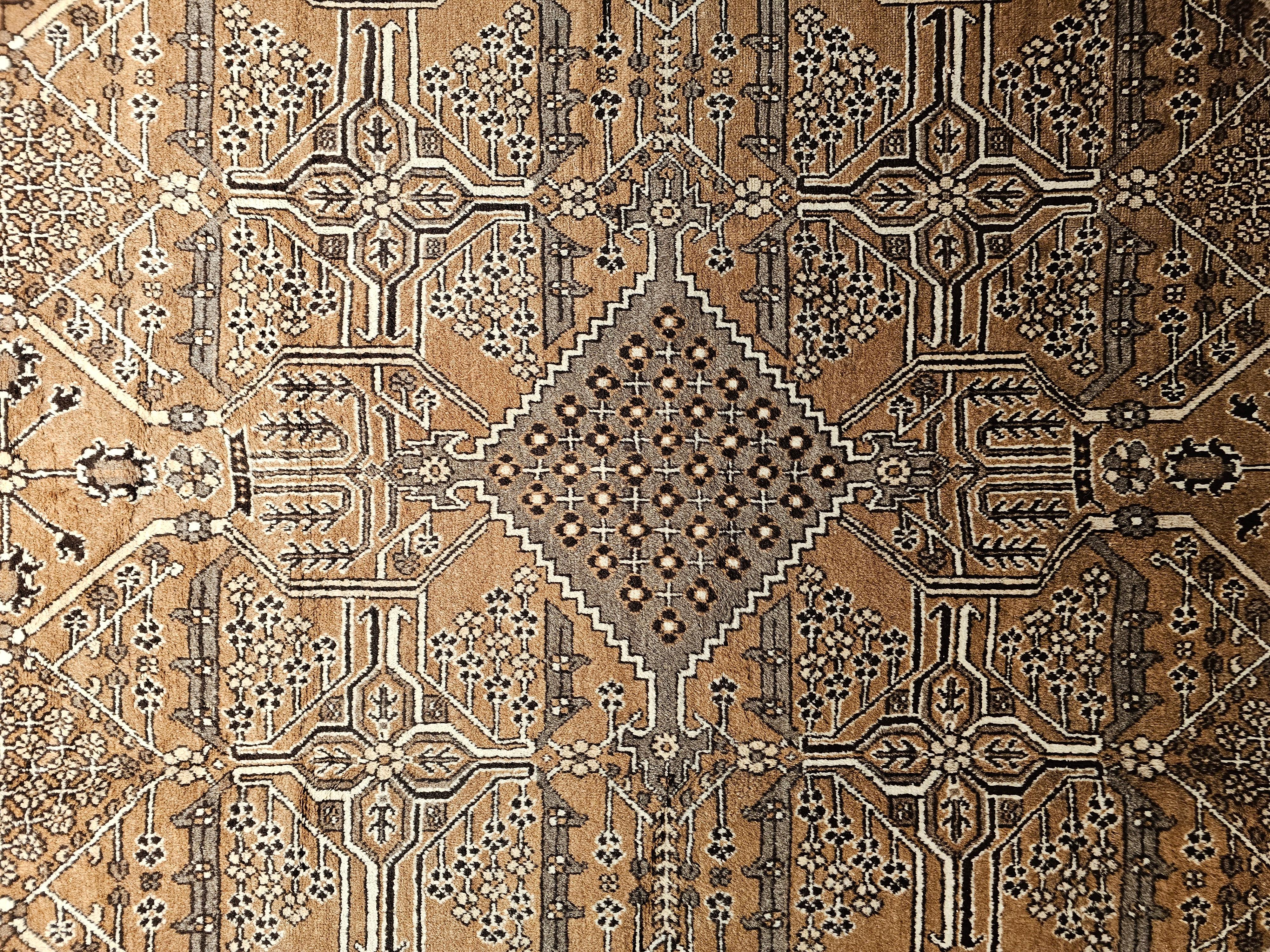 Vintage Persian Bakhtiari in Allover Geometric Design in Camelhair, Ivory, Brown In Good Condition For Sale In Barrington, IL