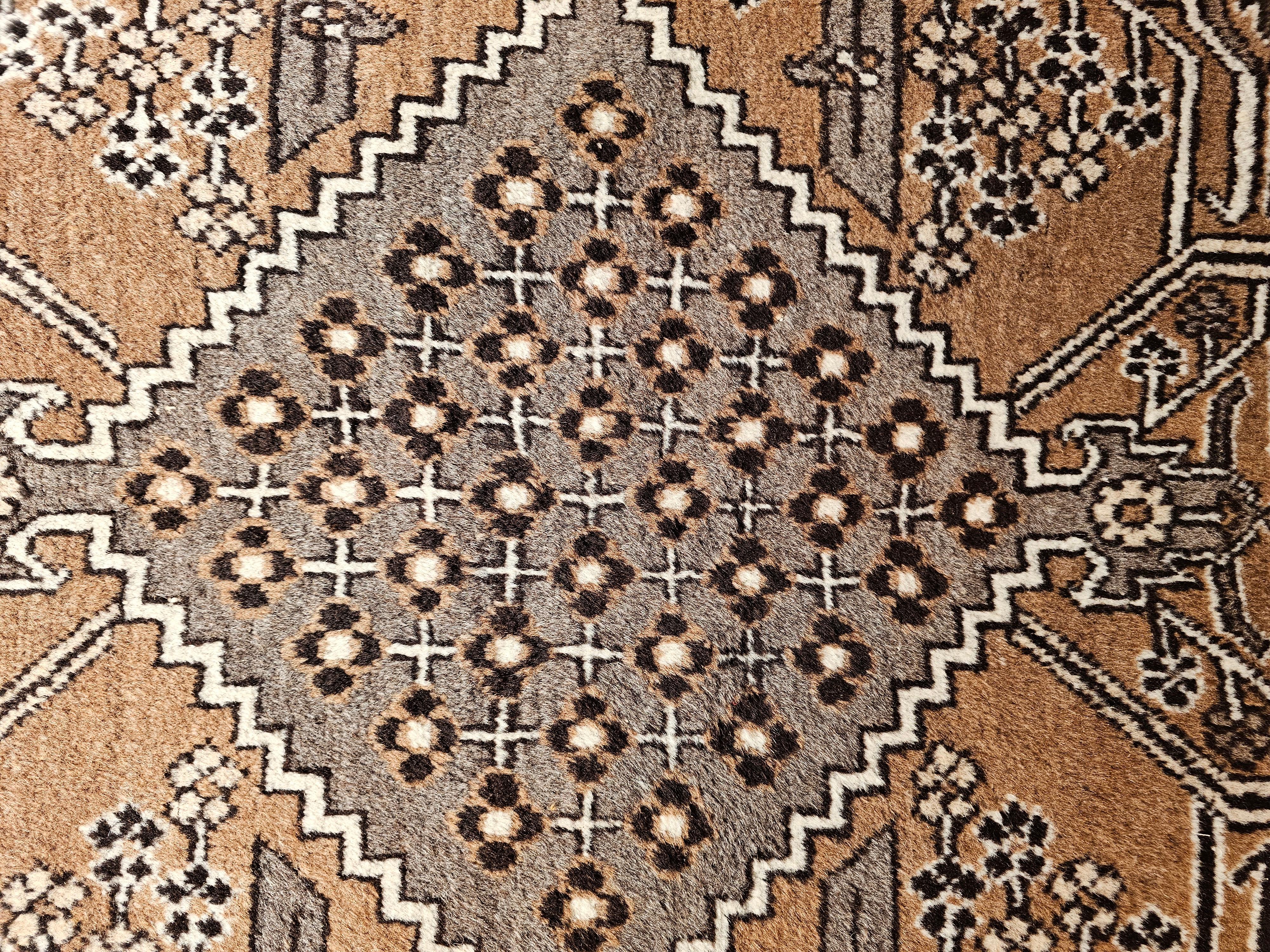 20th Century Vintage Persian Bakhtiari in Allover Geometric Design in Camelhair, Ivory, Brown For Sale