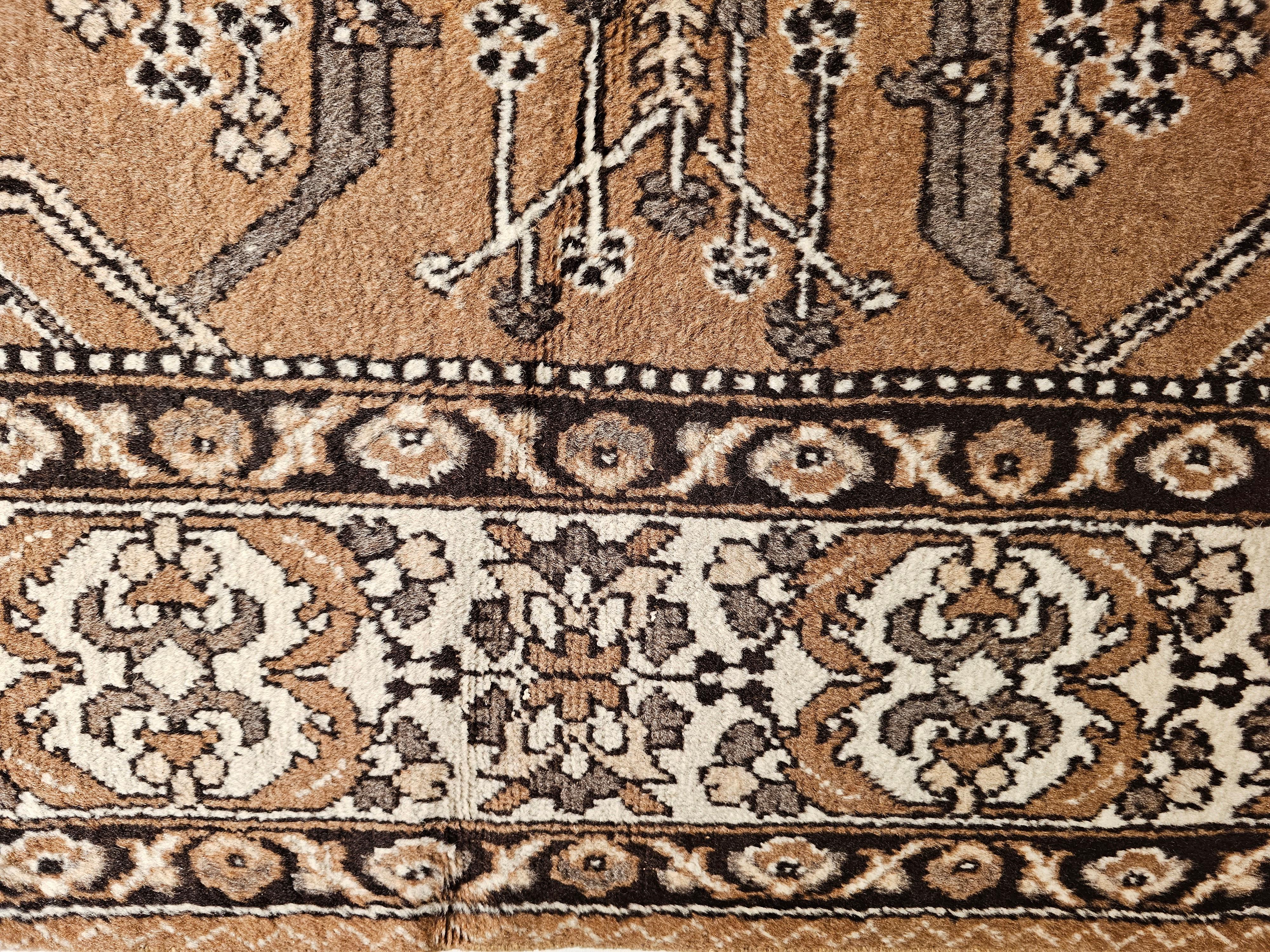 Wool Vintage Persian Bakhtiari in Allover Geometric Design in Camelhair, Ivory, Brown For Sale