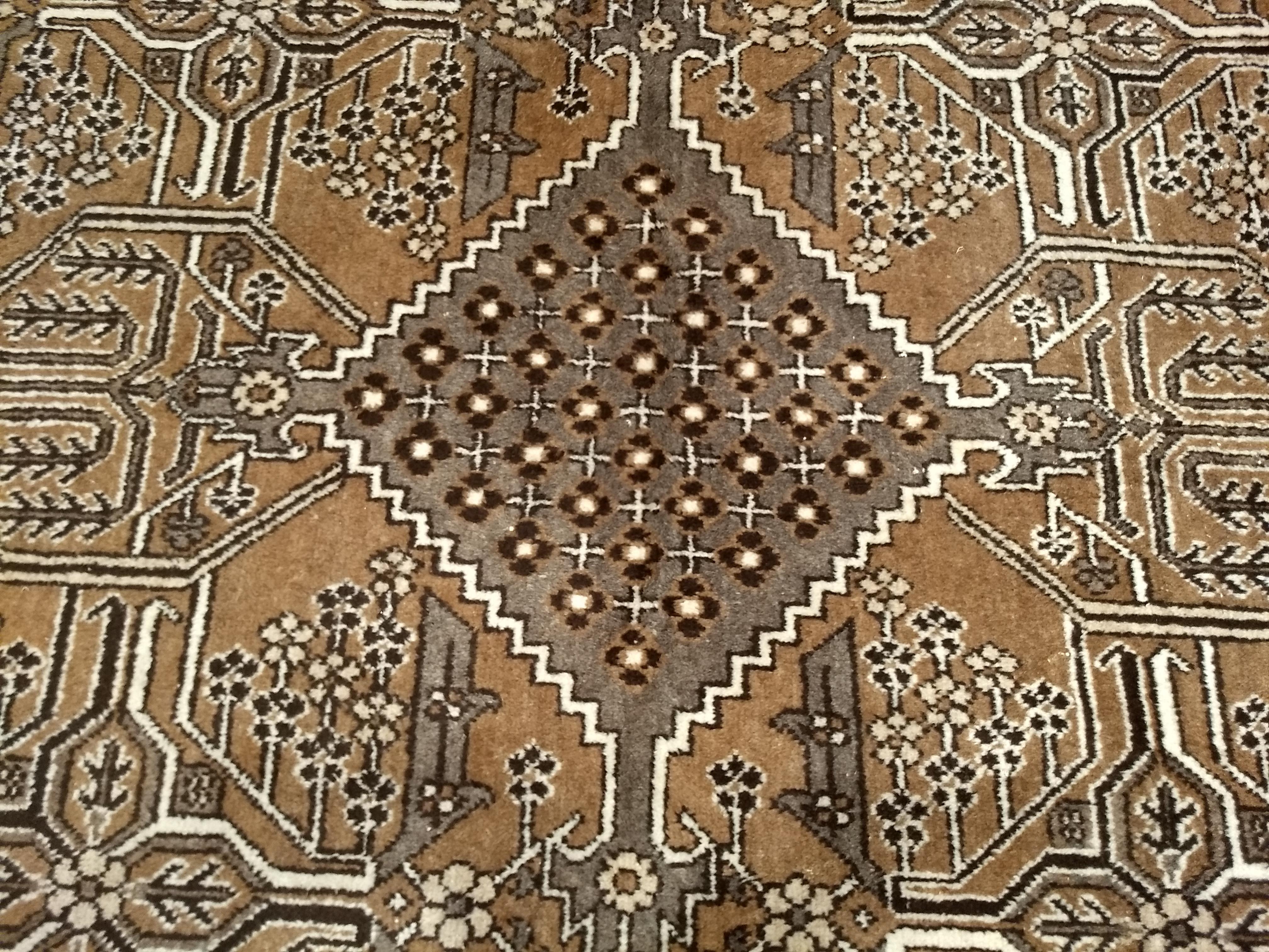 Vintage Persian Bakhtiari in Allover Geometric Design in Camelhair, Ivory, Brown For Sale 1