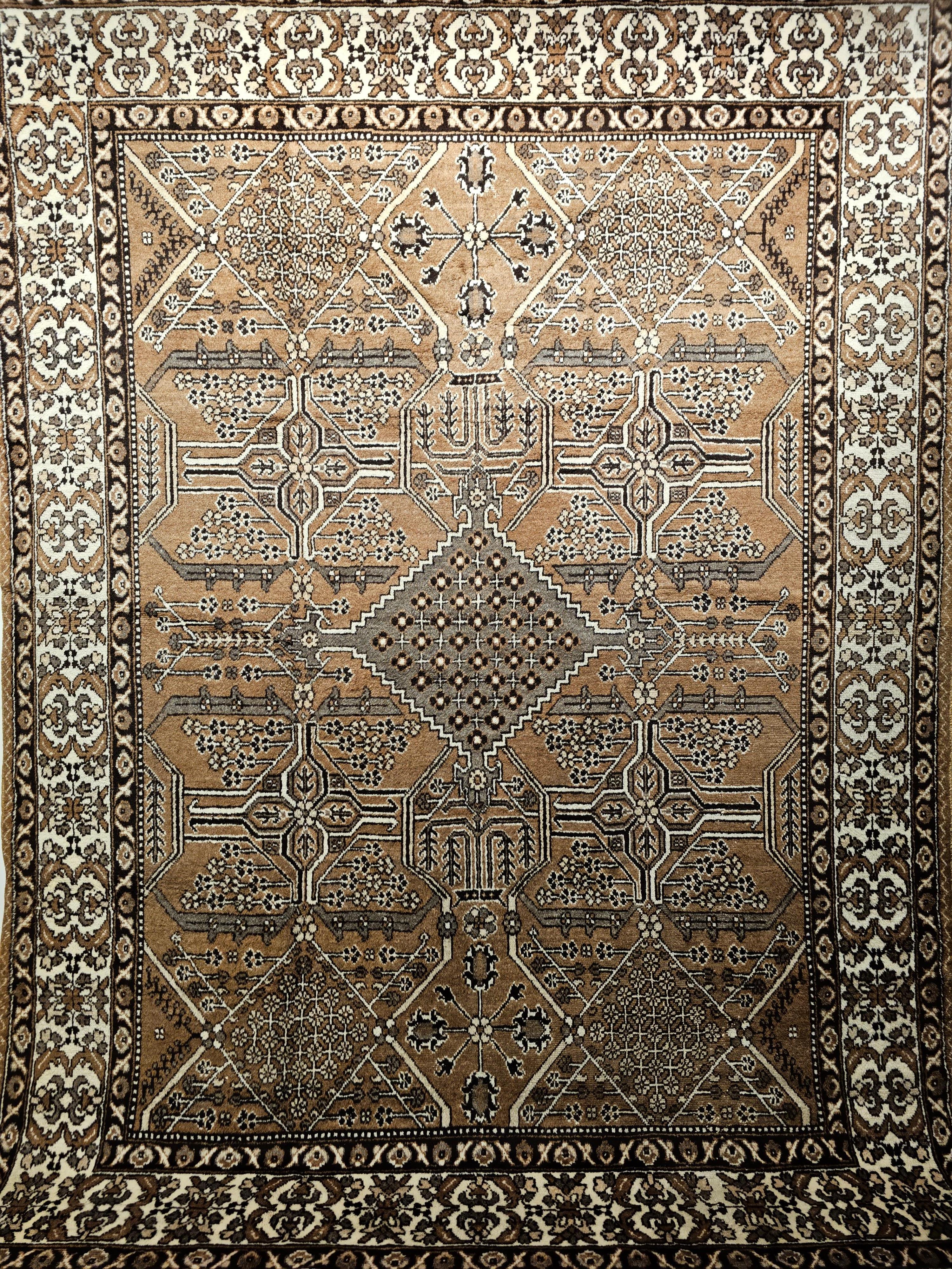 Vintage Persian Bakhtiari in Allover Geometric Design in Camelhair, Ivory, Brown For Sale