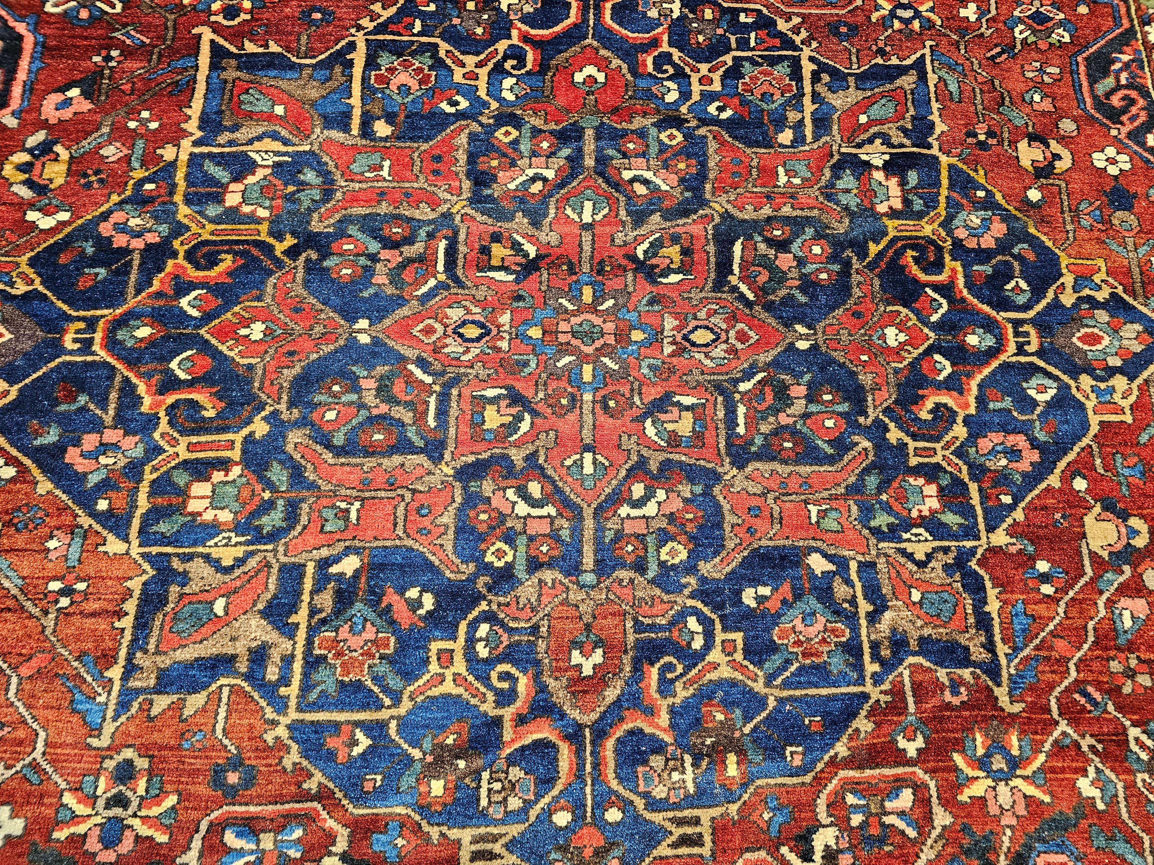 Vintage Persian Bakhtiari in Geometric Pattern in Burgundy, Ivory, French Blue For Sale 4