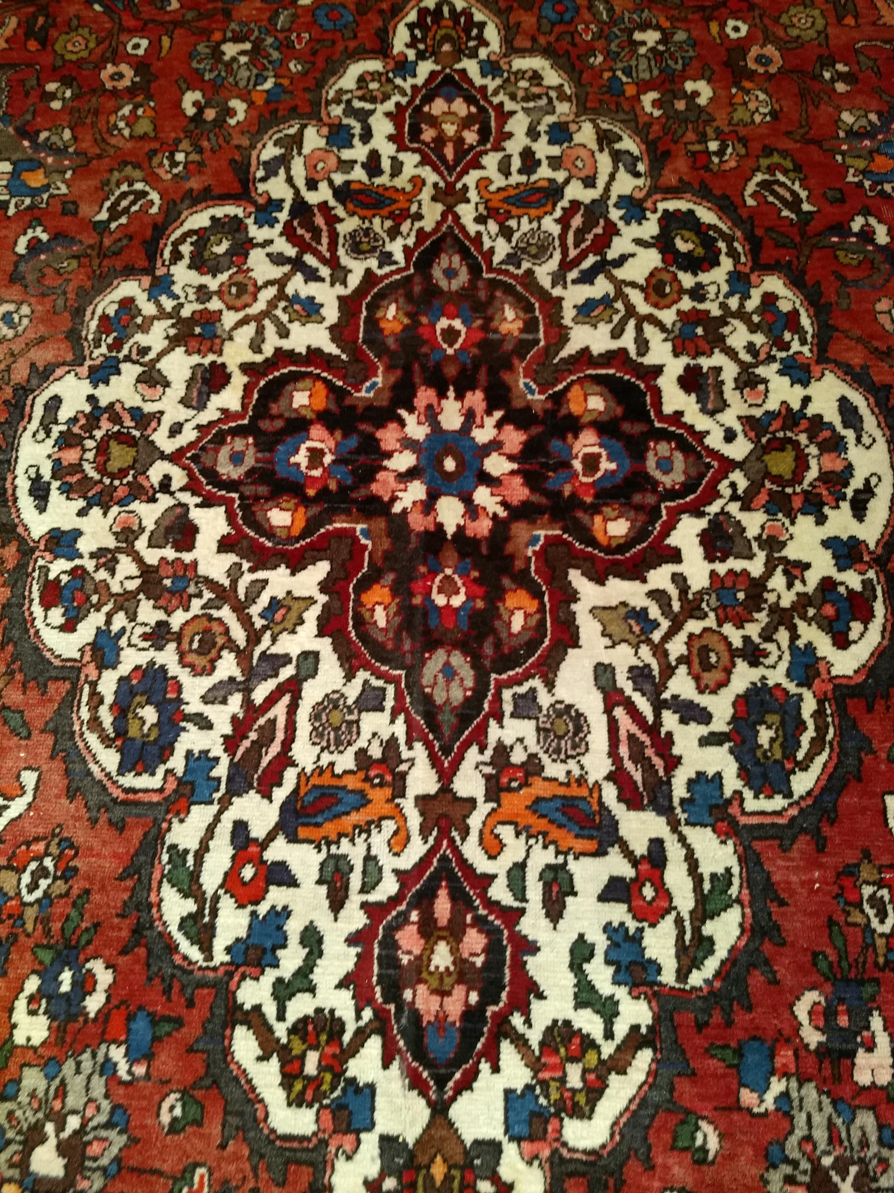 Wool Vintage Persian Bakhtiari Room Size Rug in Medallion Floral Pattern in Brick Red For Sale