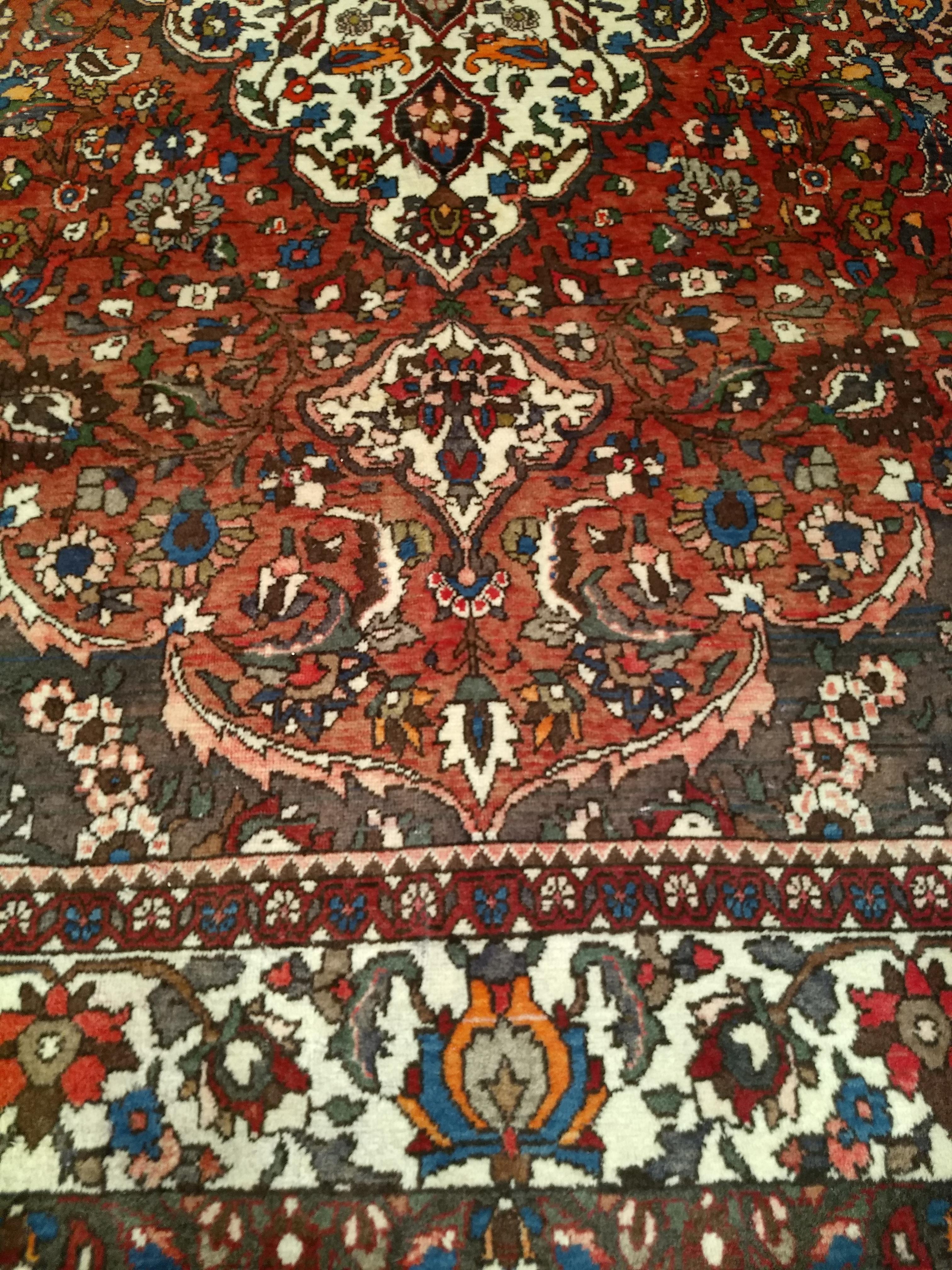 Vintage Persian Bakhtiari Room Size Rug in Medallion Floral Pattern in Brick Red For Sale 1