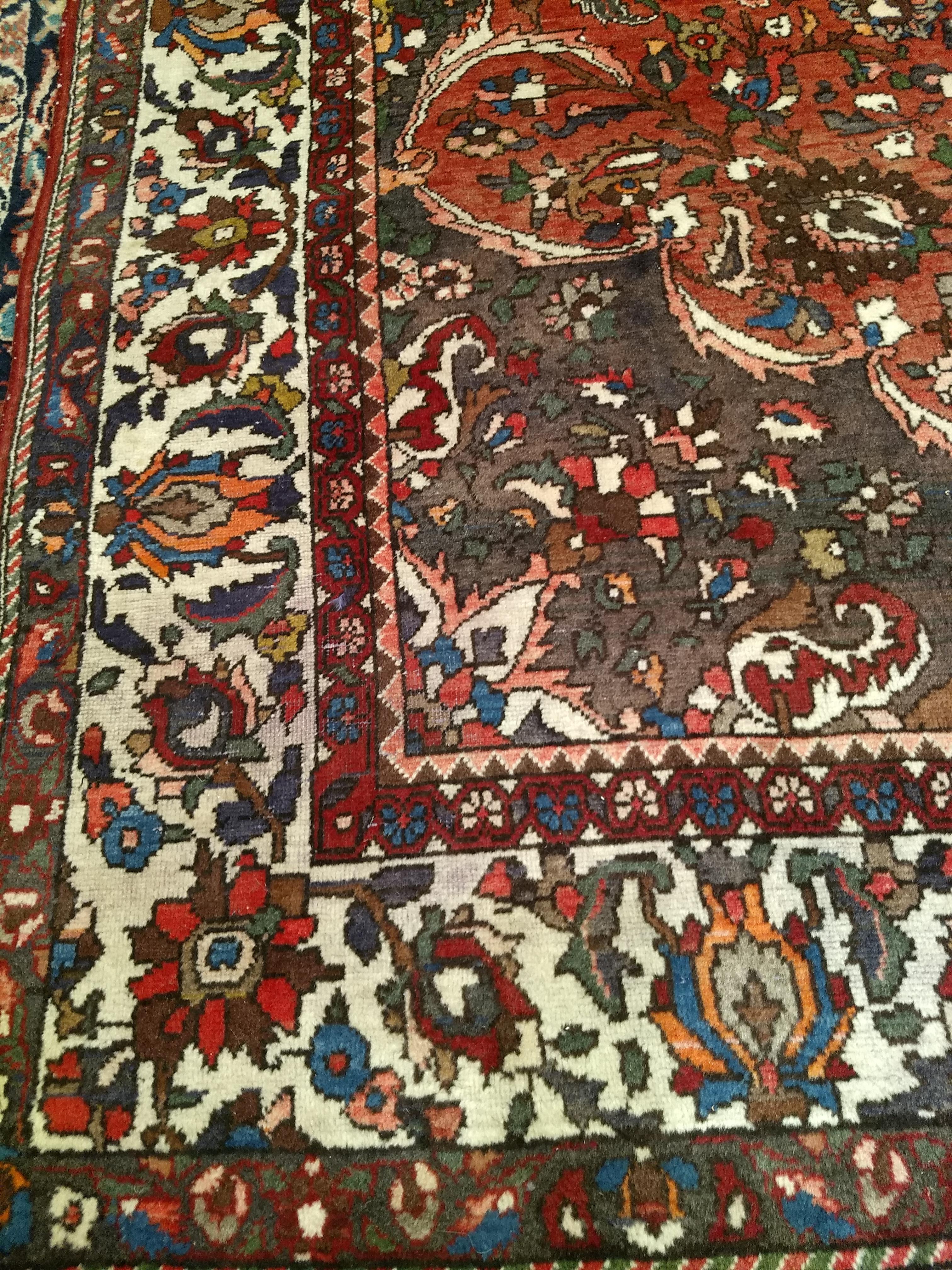 Vintage Persian Bakhtiari Room Size Rug in Medallion Floral Pattern in Brick Red For Sale 2