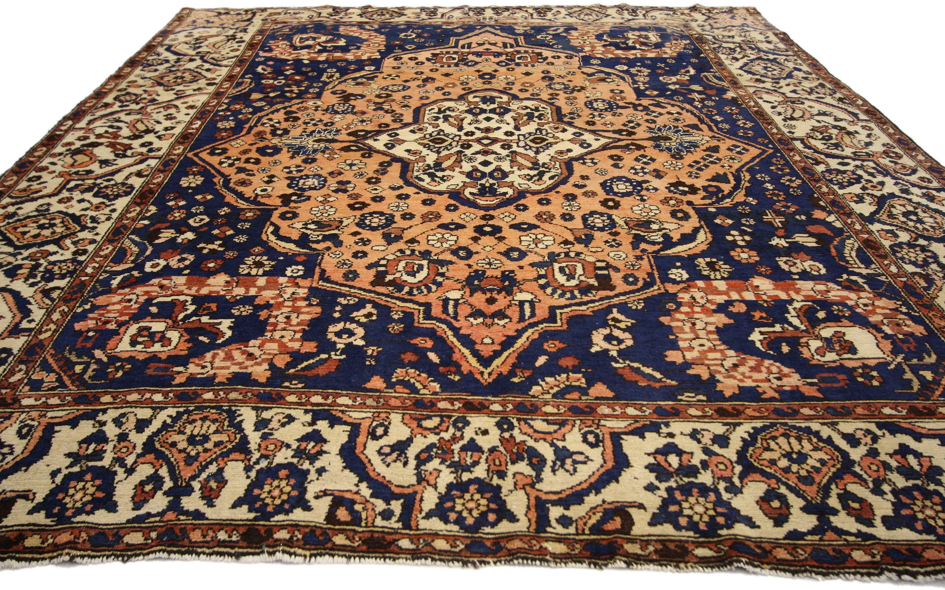 Hand-Knotted Vintage Persian Bakhtiari Rug with Rustic Modern Italian Style  For Sale