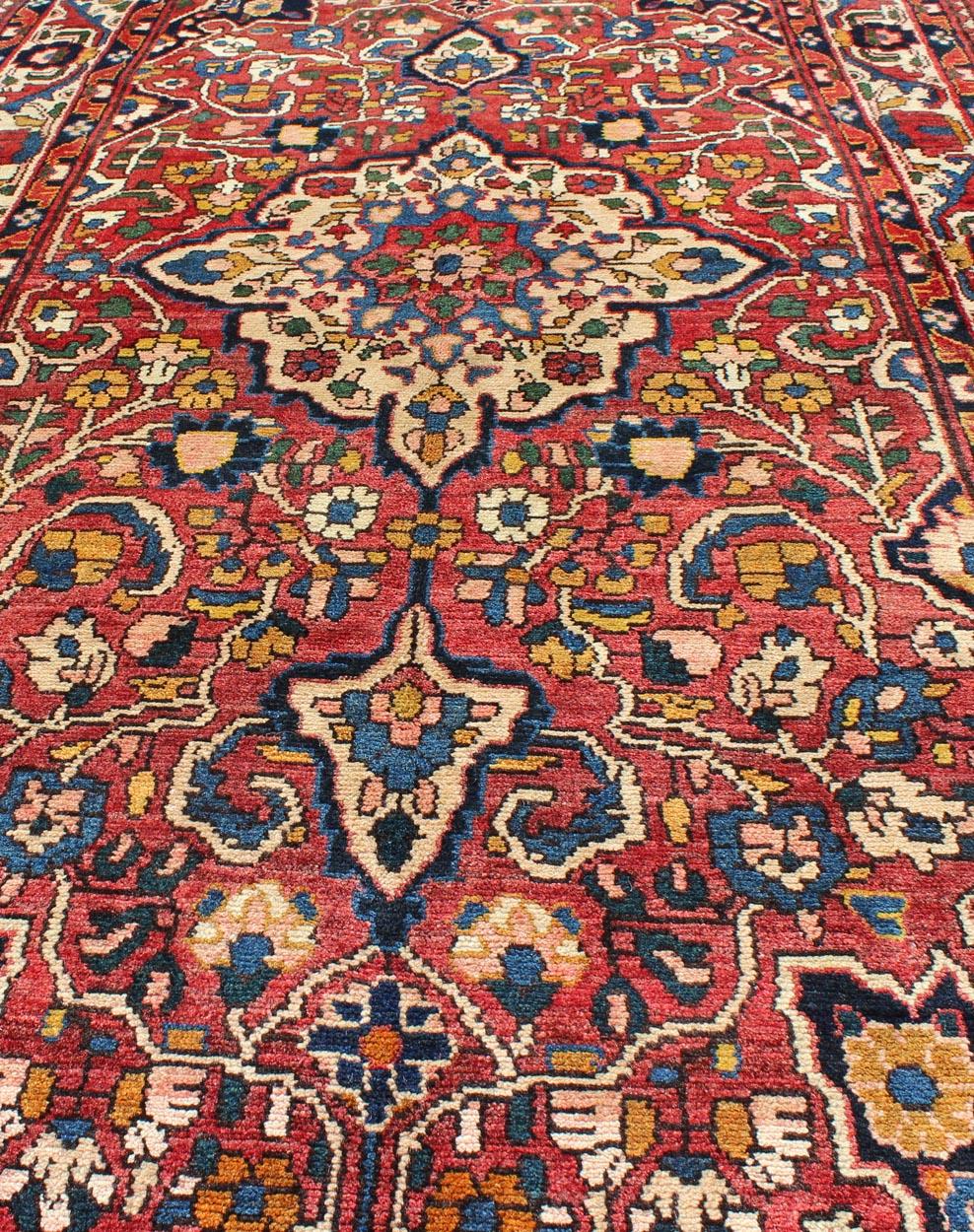 Vintage Persian Bakhtiari Rug with Floral Medallion Design in Red 3