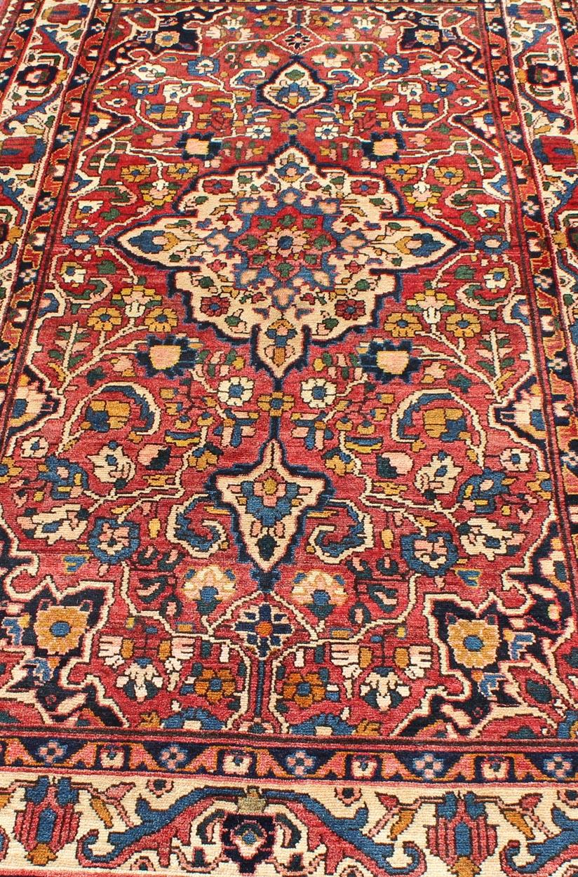 Vintage Persian Bakhtiari Rug with Floral Medallion Design in Red 4