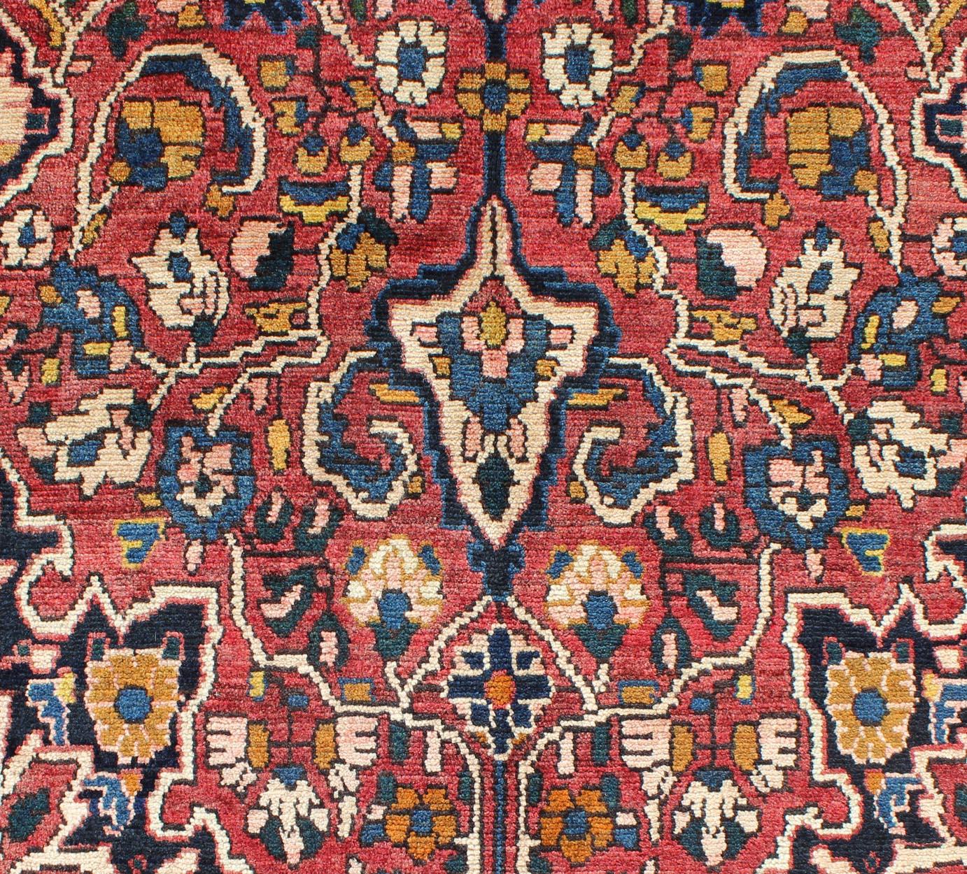 Mid-20th Century Vintage Persian Bakhtiari Rug with Floral Medallion Design in Red