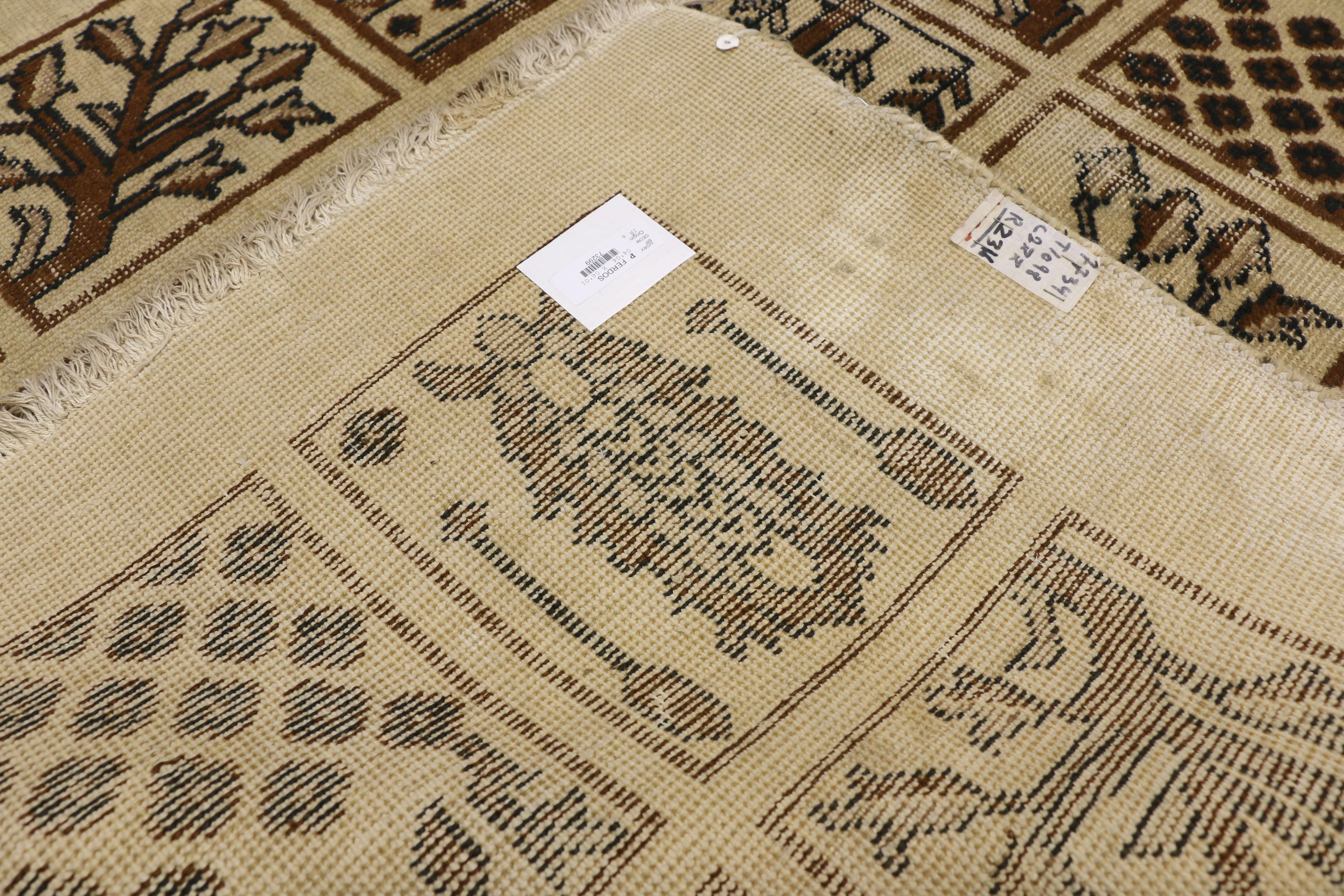 Vintage Persian Bakhtiari Rug with Garden Design and Black Forest Style In Distressed Condition For Sale In Dallas, TX