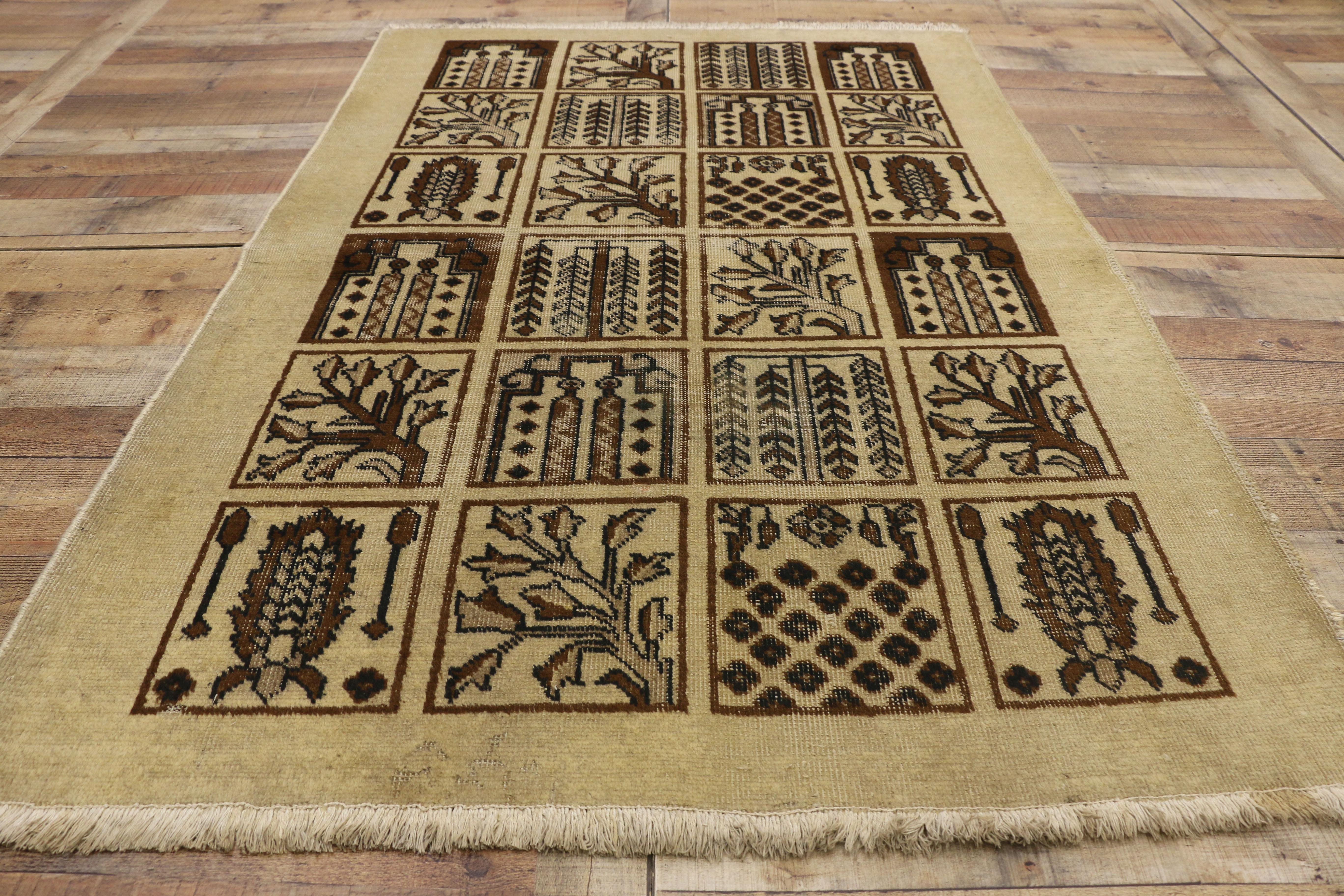Wool Vintage Persian Bakhtiari Rug with Garden Design and Black Forest Style For Sale