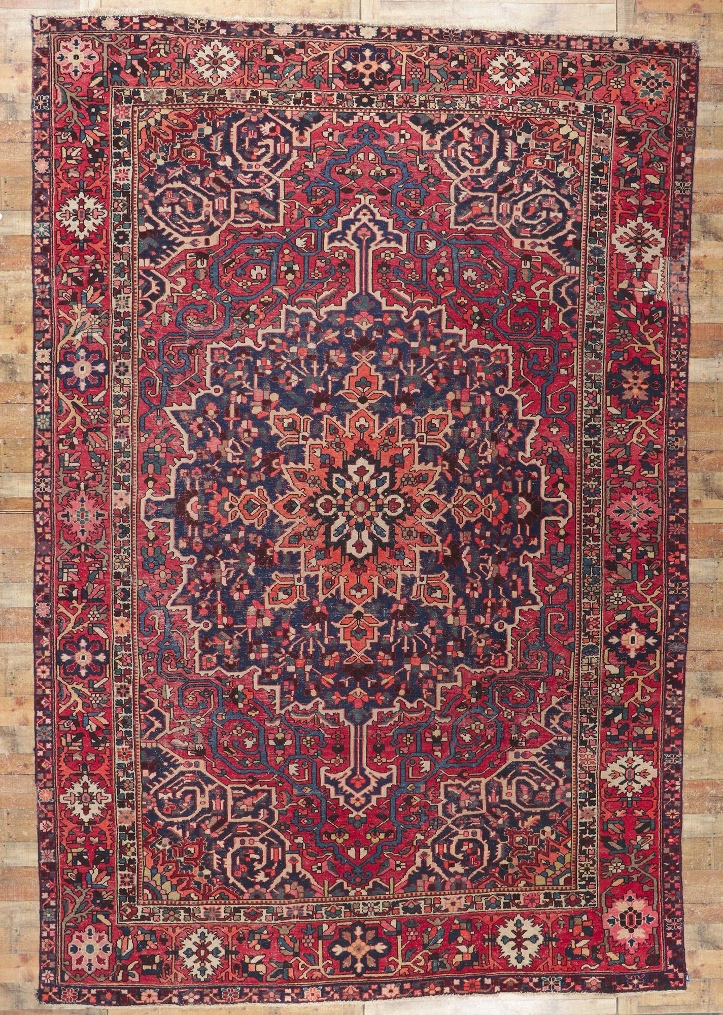 Persischer Bakhtiari-Teppich aus den 1940er Jahren mit Medaillon-Eckdesign und modernem Stil im Angebot 1