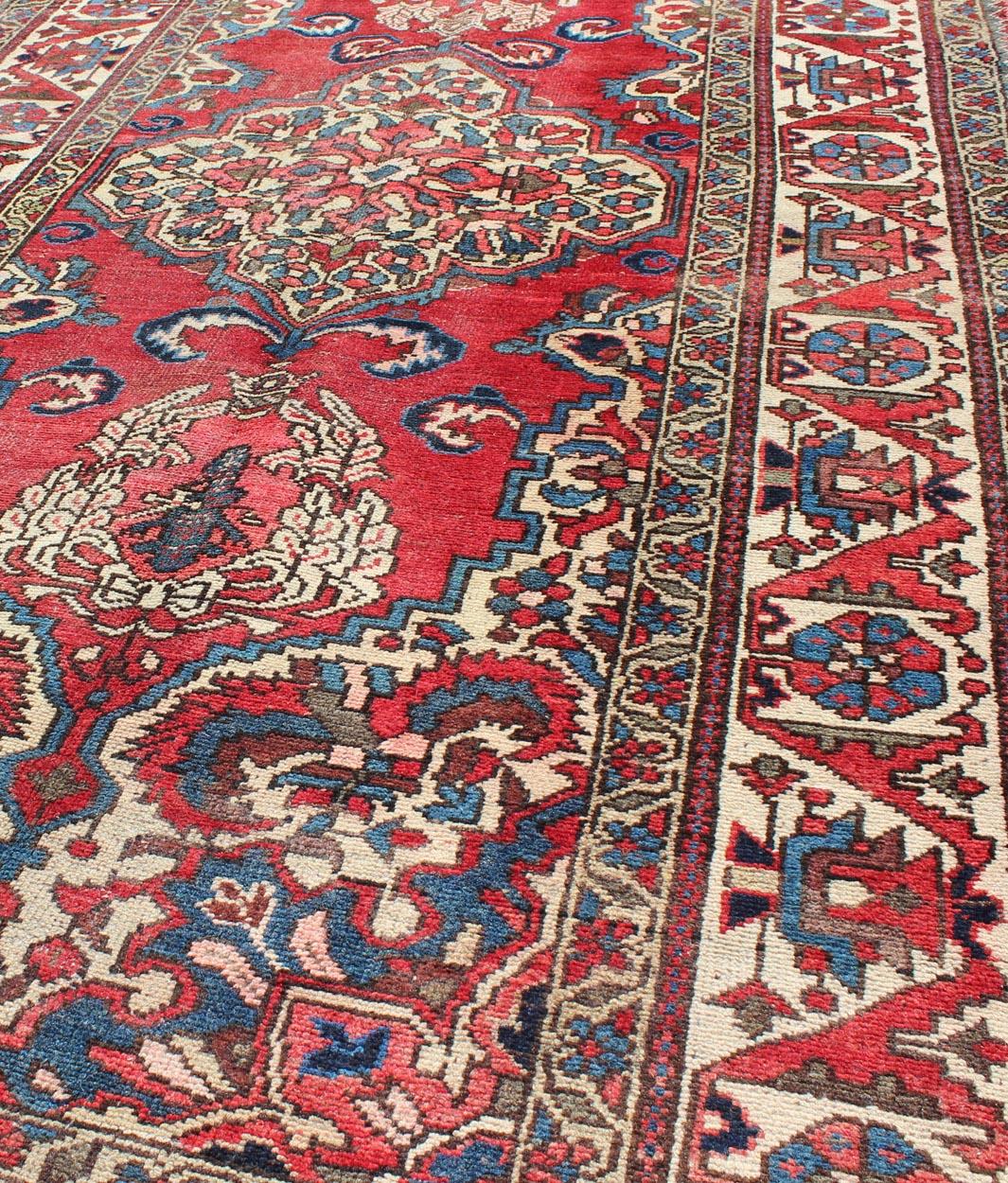 Vintage Persian Bakhtiari Rug with Ornate Central Medallion and Rich Red Blue In Good Condition For Sale In Atlanta, GA