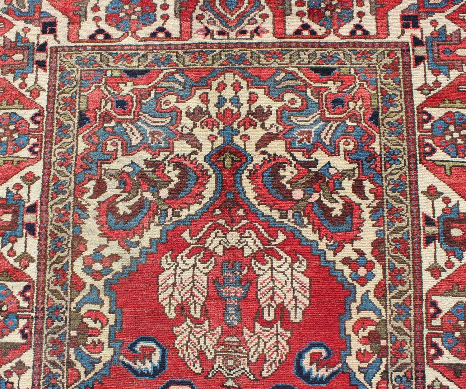 Vintage Persian Bakhtiari Rug with Ornate Central Medallion and Rich Red Blue For Sale 2