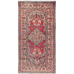 Vintage Persian Bakhtiari Rug with Ornate Central Medallion and Rich Red Blue