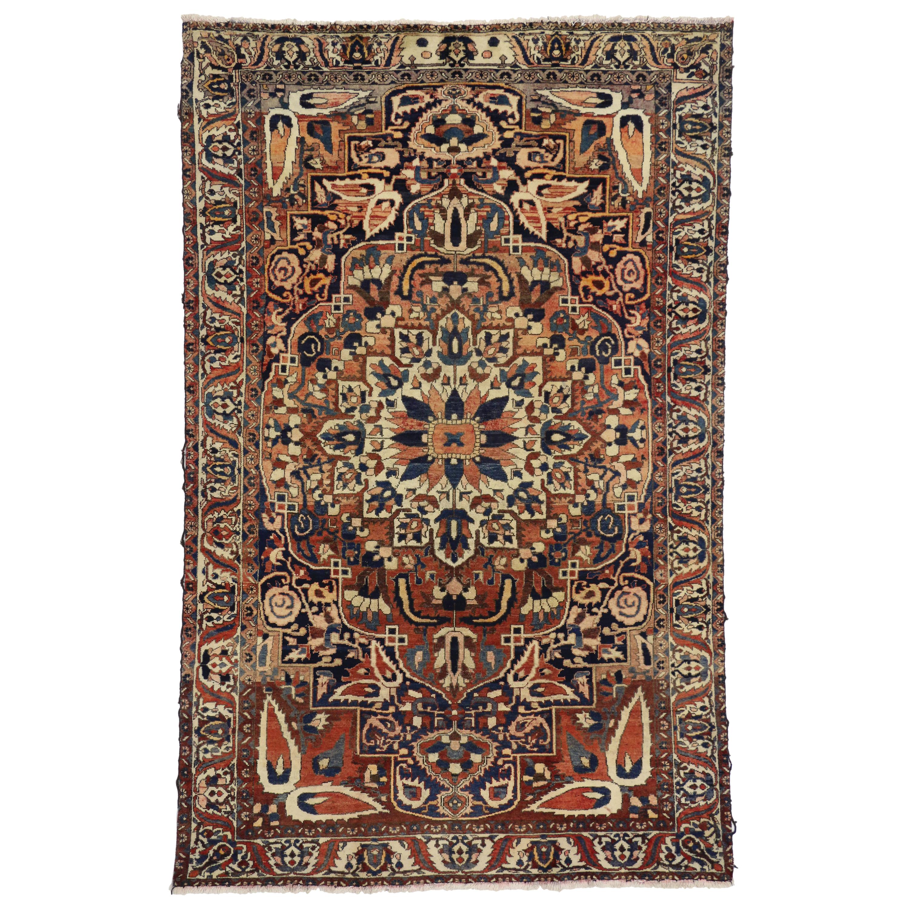 Vintage Persian Bakhtiari Rug with Rustic Style For Sale