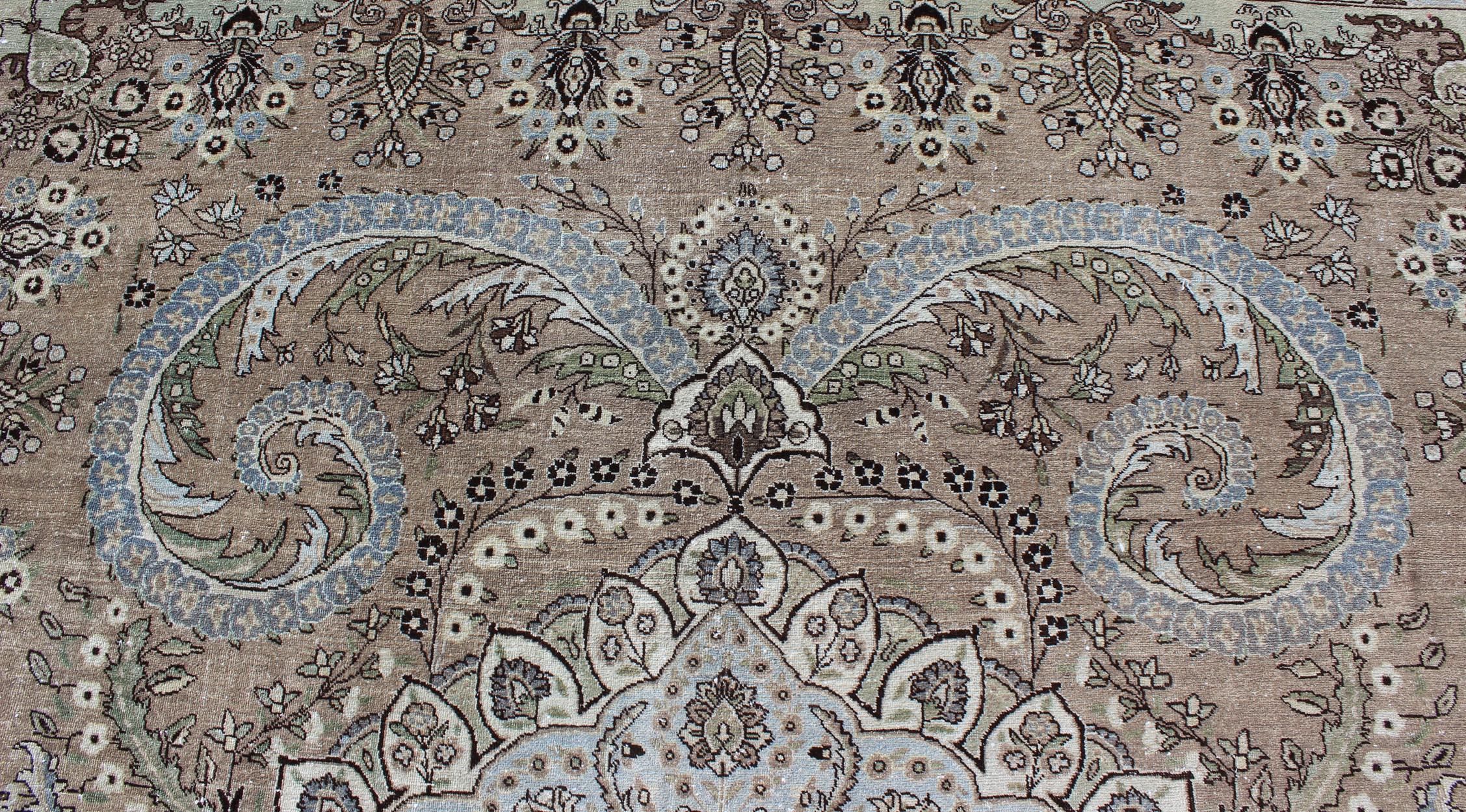 Vintage Persian Bakhtiari Rug with Stretched Medallion in Taupe, Gray and Brown For Sale 2