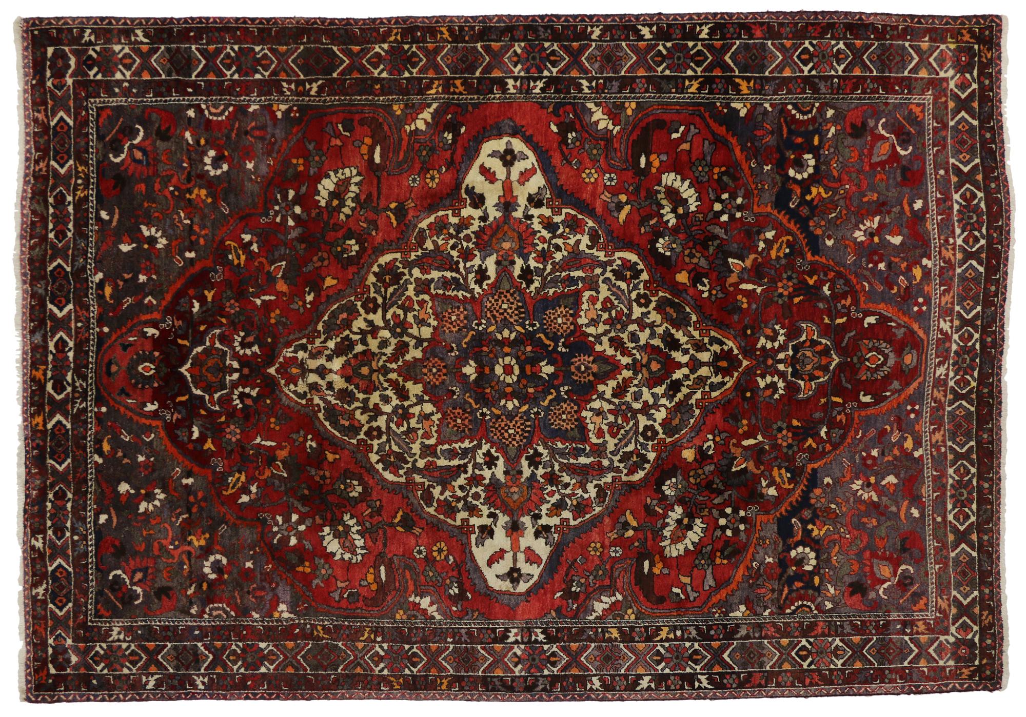 Hand-Knotted Vintage Persian Bakhtiari Rug with Traditional Style For Sale