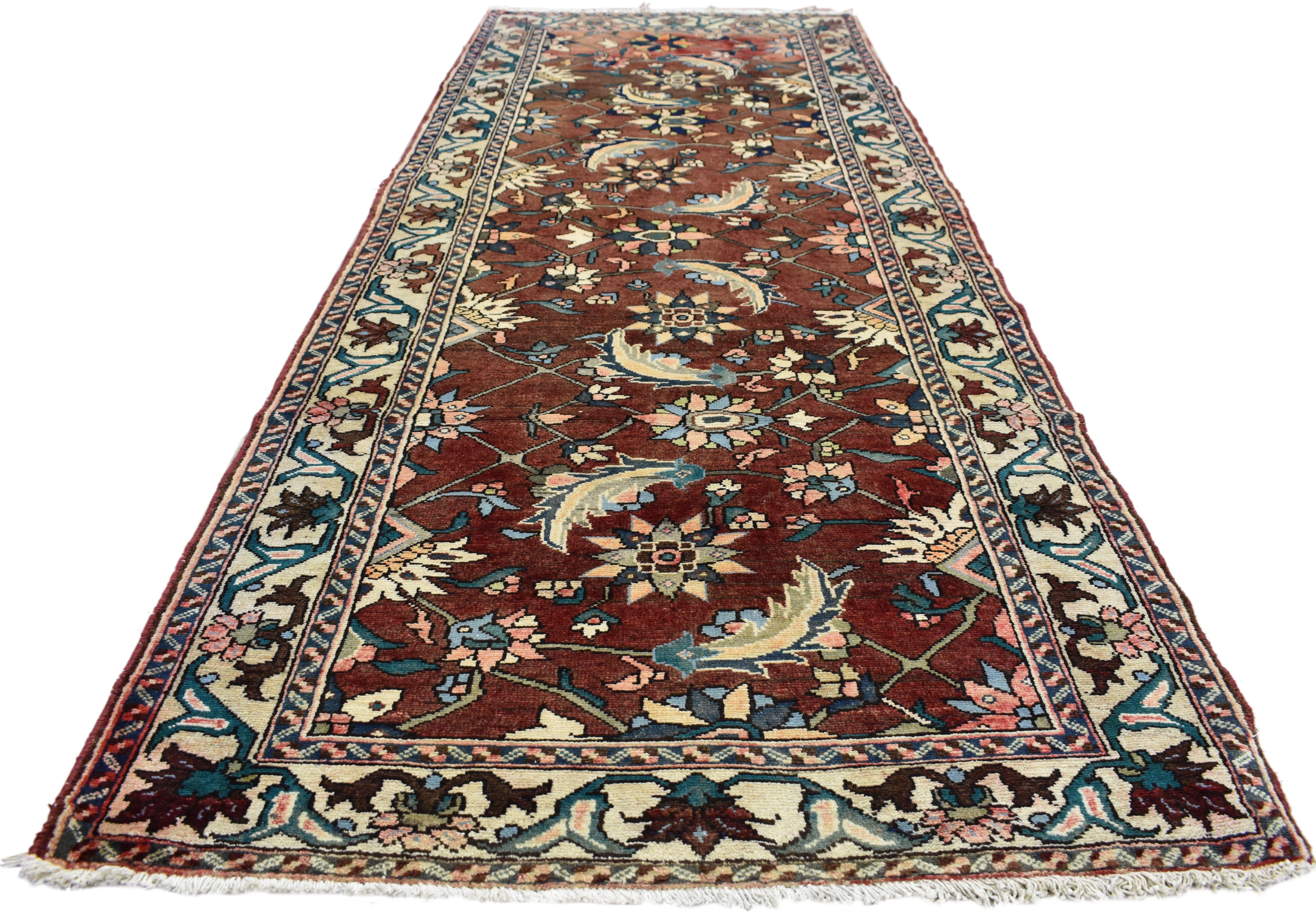 Arts and Crafts Vintage Persian Bakhtiari Runner, Traditional Style Hallway Runner For Sale
