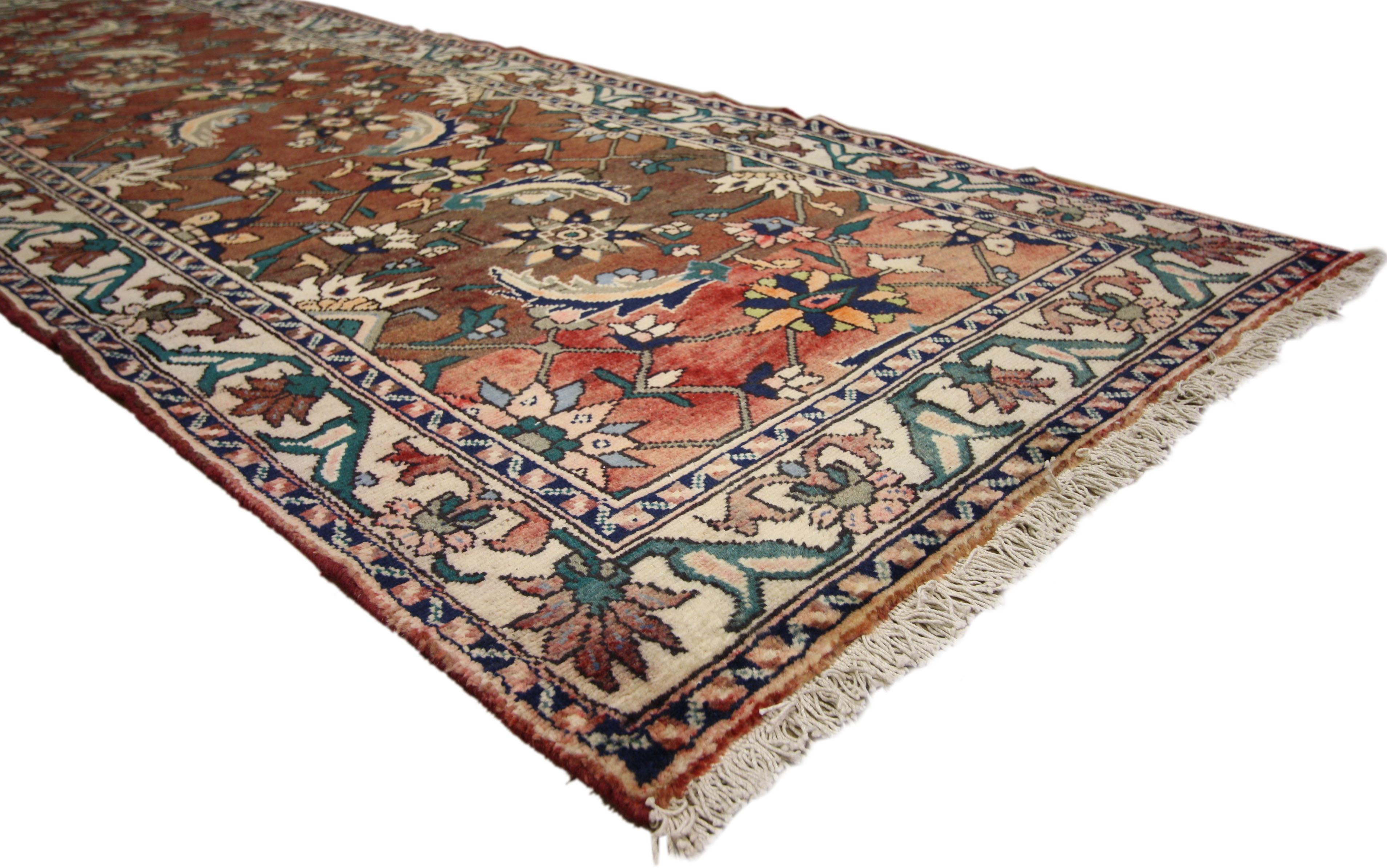 Hand-Knotted Vintage Persian Bakhtiari Runner, Traditional Style Hallway Runner For Sale