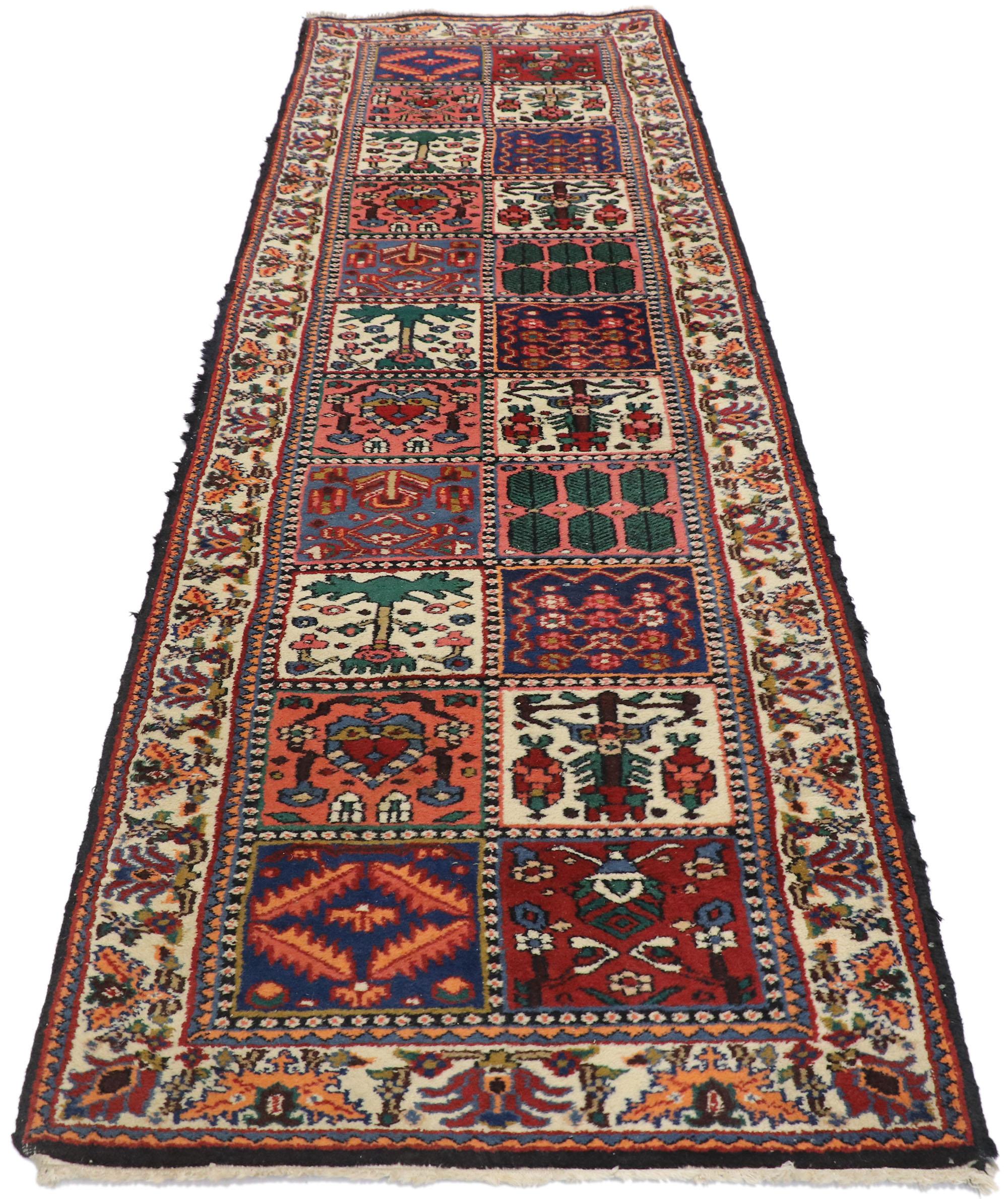 Mid-Century Modern Vintage Persian Bakhtiari Runner with Four Seasons Design and Traditional Style For Sale