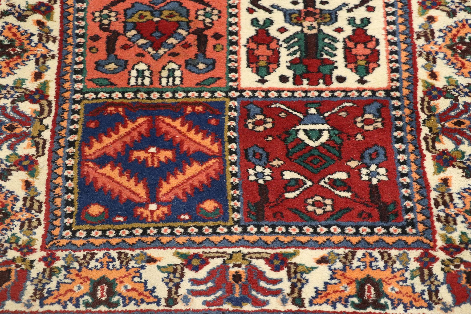 Hand-Knotted Vintage Persian Bakhtiari Runner with Four Seasons Design and Traditional Style For Sale