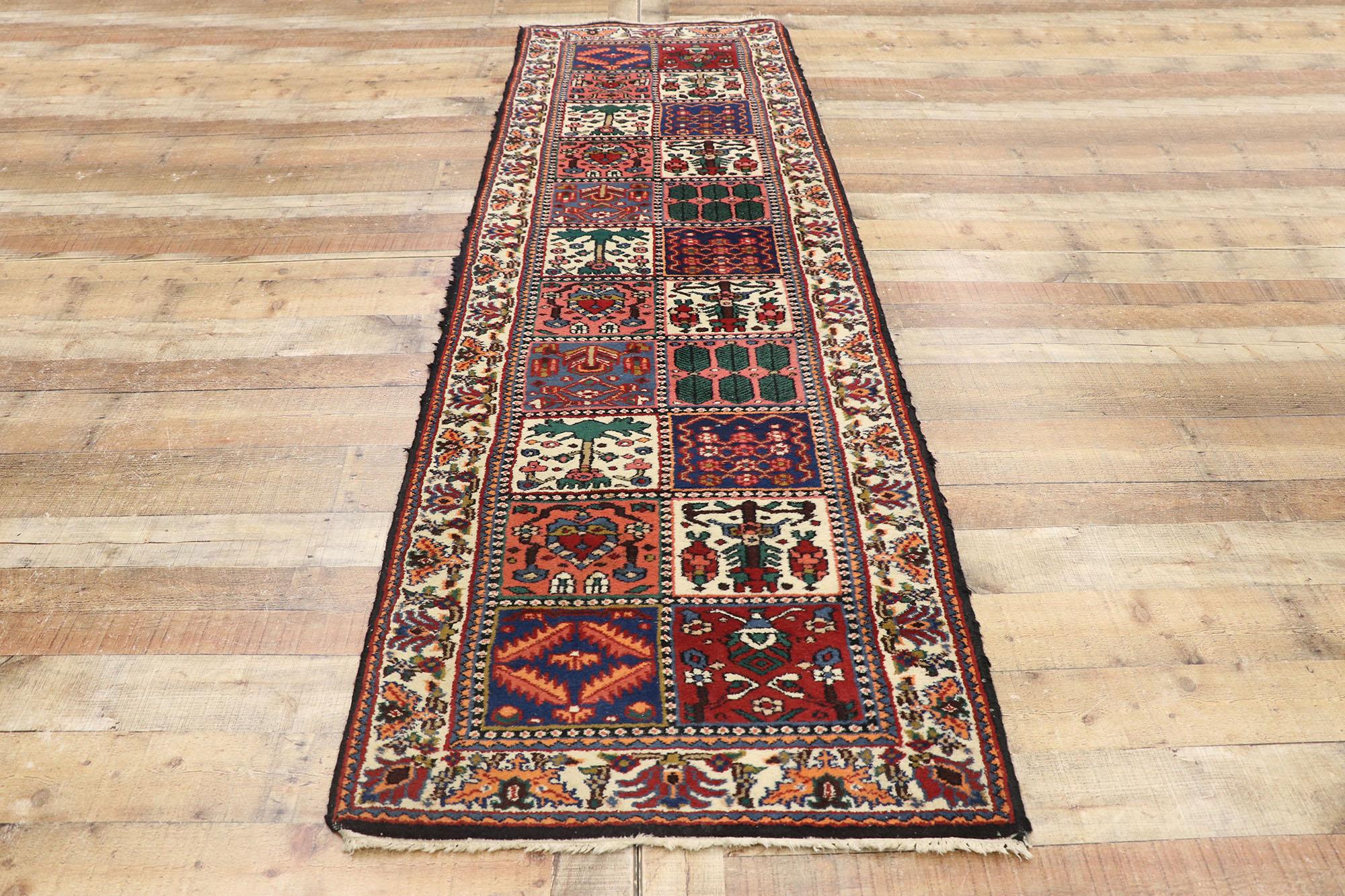 Wool Vintage Persian Bakhtiari Runner with Four Seasons Design and Traditional Style For Sale