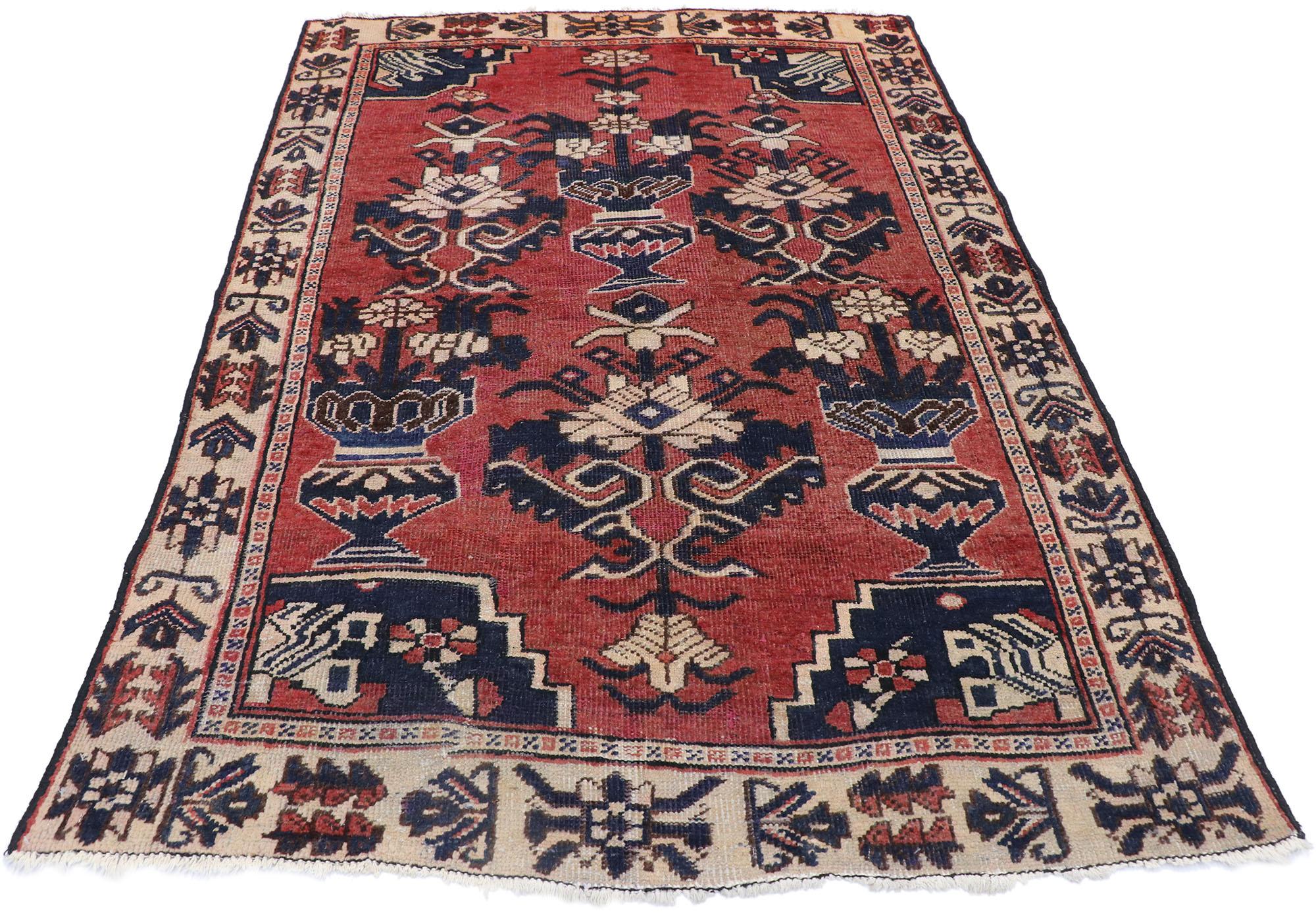 Hand-Knotted Vintage Persian Bakhtiari Vase Rug with Jacobean Style For Sale