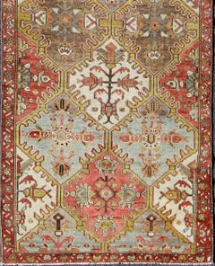 Vintage Persian Bakhtiari Wide Runner with Colorful Abstract Diamond Design