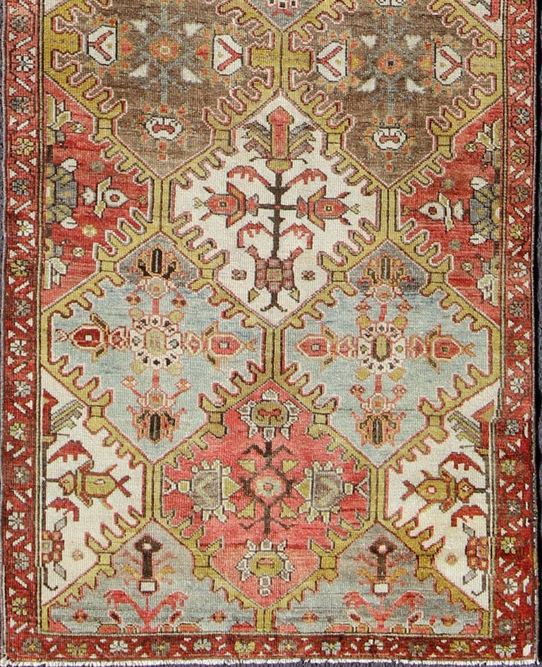 Vintage Persian Bakhtiari Wide Runner with Colorful Abstract Diamond ...