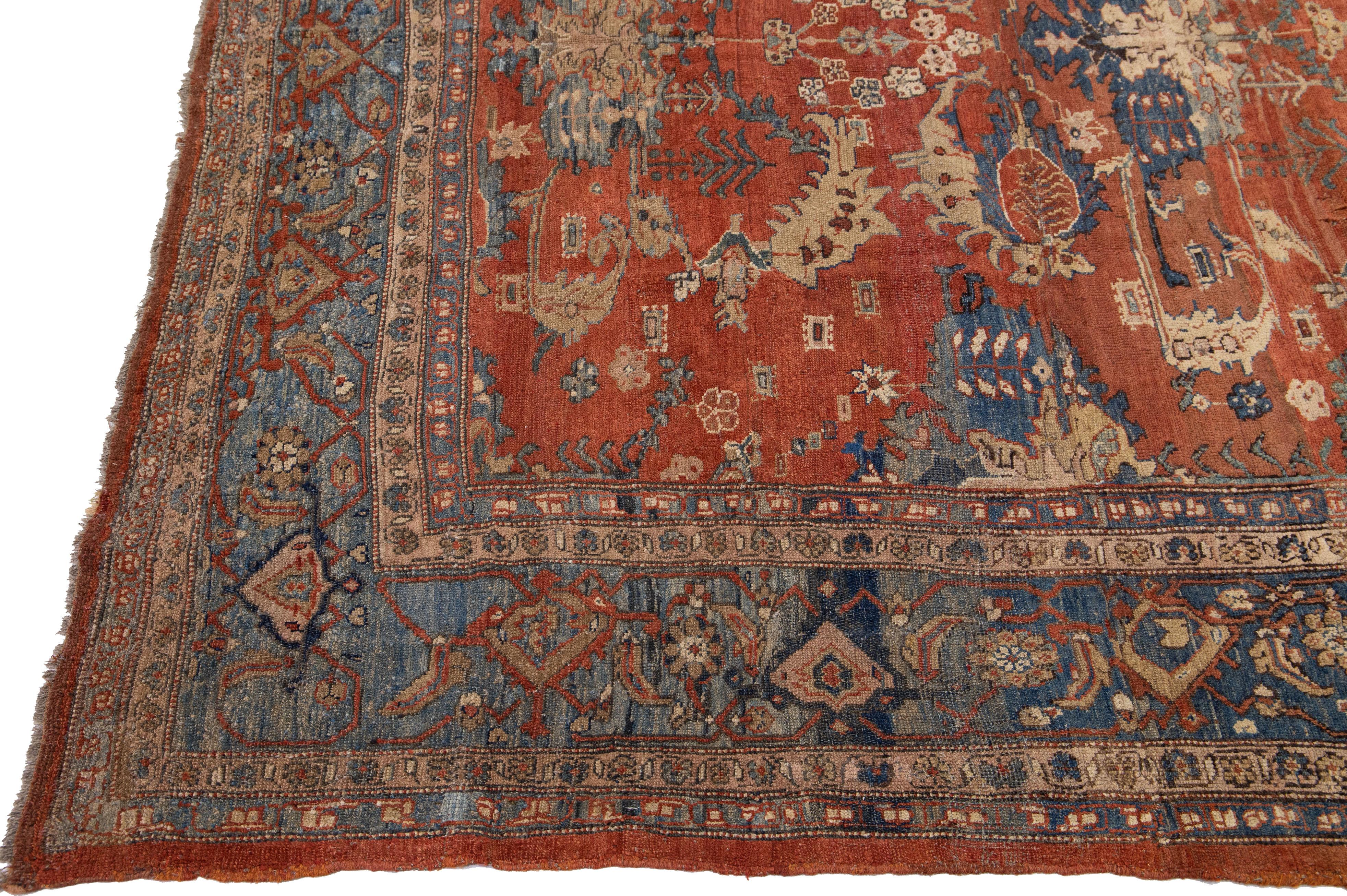Vintage Persian Bakshaish Handmade Allover Designed Rust Wool Rug In Good Condition For Sale In Norwalk, CT
