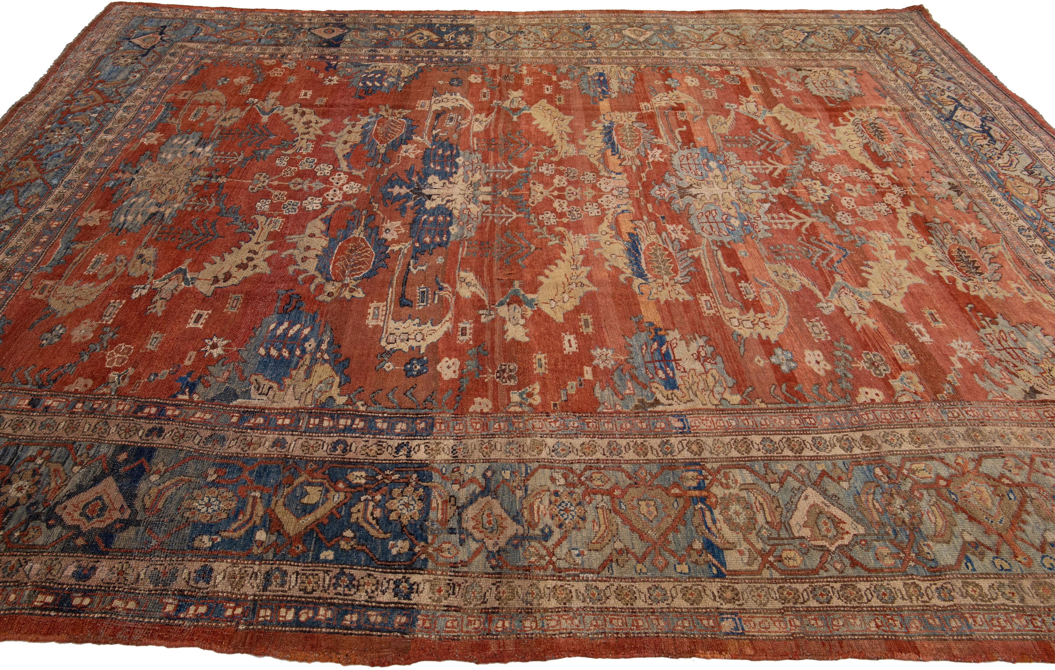 20th Century Vintage Persian Bakshaish Handmade Allover Designed Rust Wool Rug For Sale