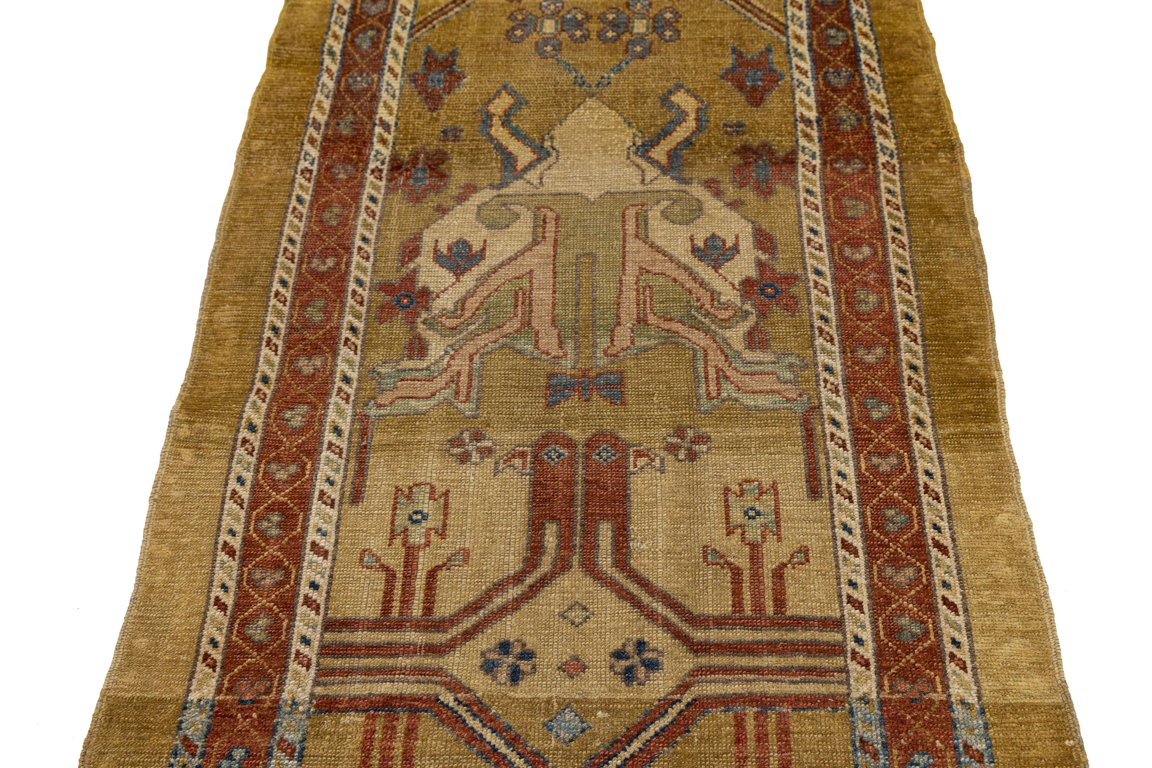 Vintage Persian Bakshaish Handmade Brown Wool Runner with Tribal Design im Angebot 2