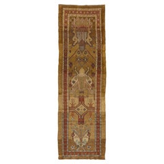 Vintage Persian Bakshaish Handmade Brown Wool Runner with Tribal Design