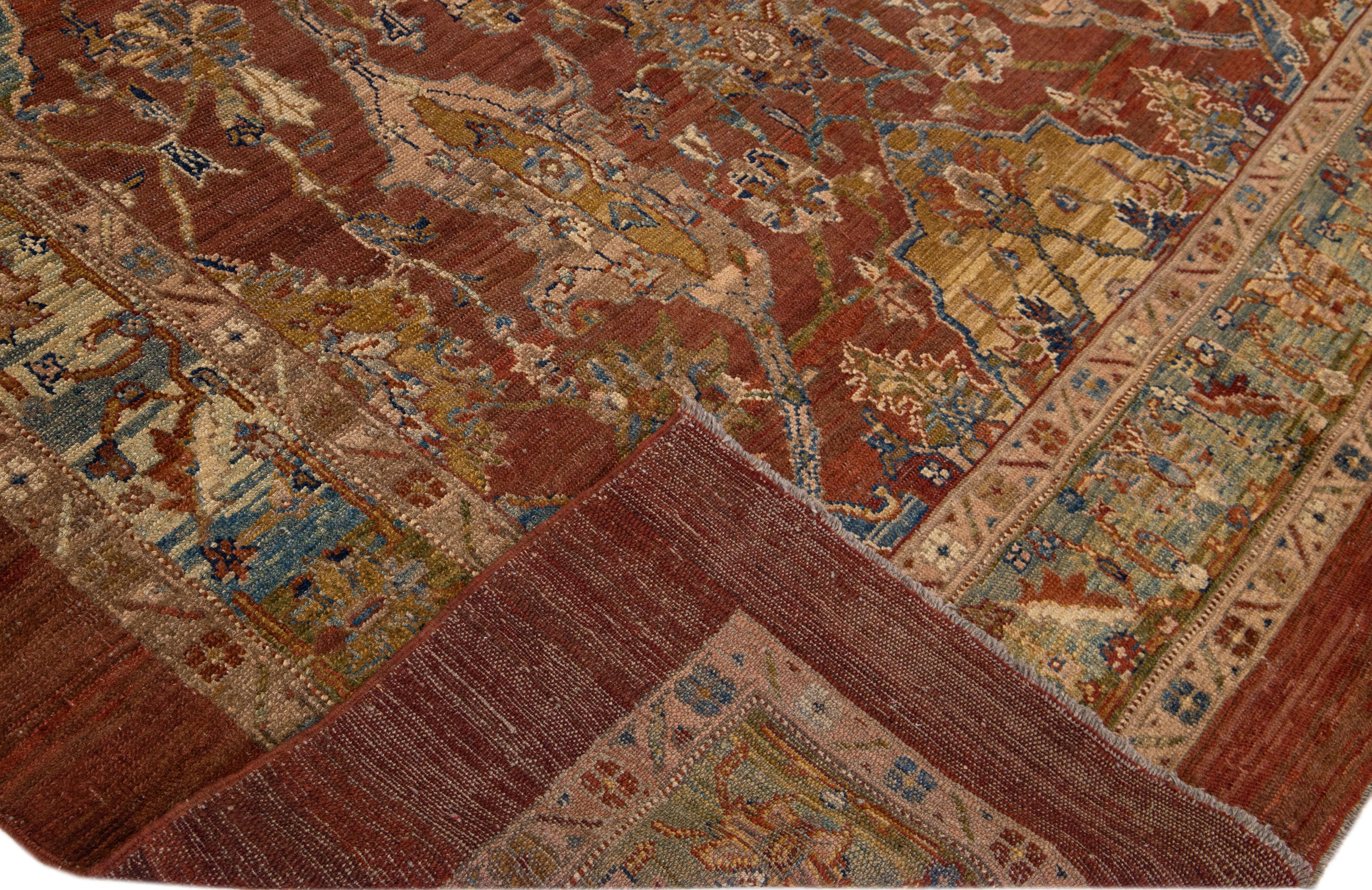 Schöne Vintage Persian Bakshaish handgeknüpften Wollteppich mit dem Orange-Rost-Farbfeld. Dieses Stück hat einen gestalteten Rahmen und mehrfarbige Akzente in einem kaukasischen Stammesmuster. 


Dieser Teppich misst: 8'7