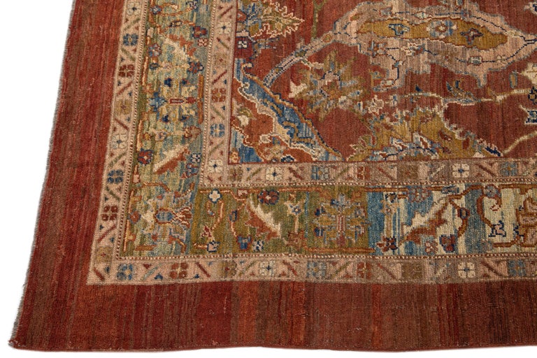 Vintage Persian Bakshaish Handmade Orange-Rust Wool Rug with Tribal ...