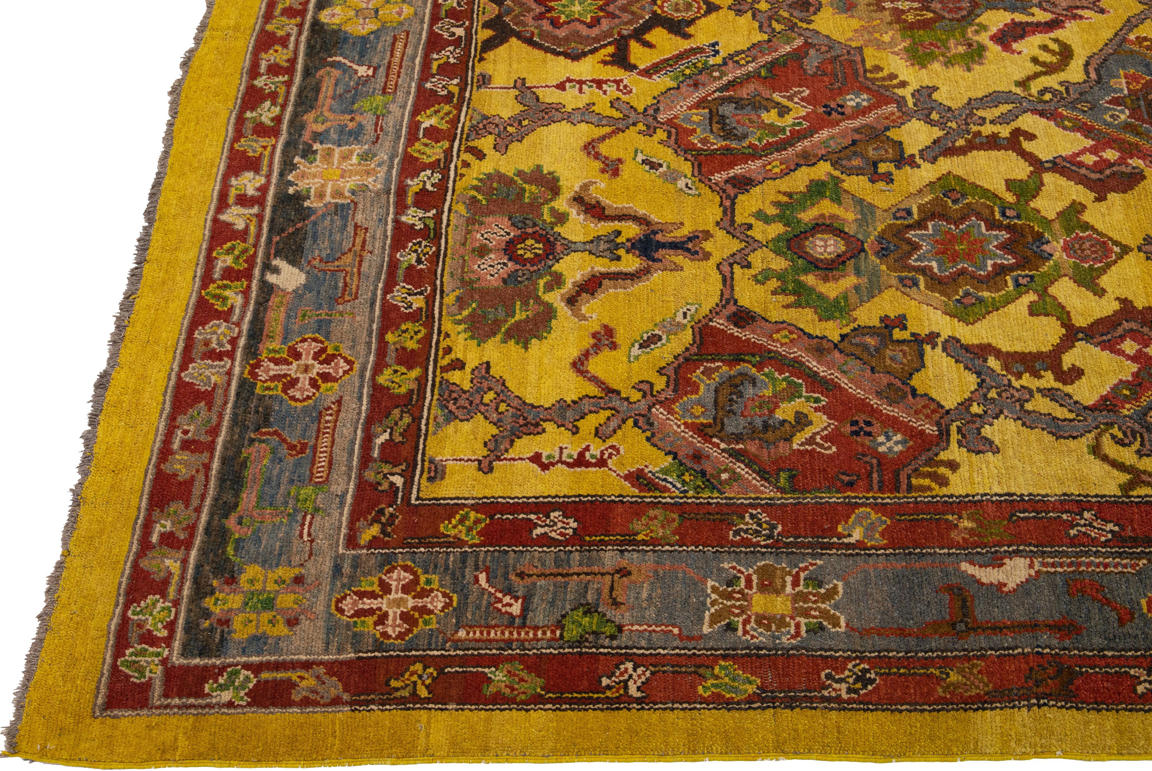 Vintage Persian Bakshaish Handmade Yellow Wool Rug with Tribal Pattern In Excellent Condition For Sale In Norwalk, CT