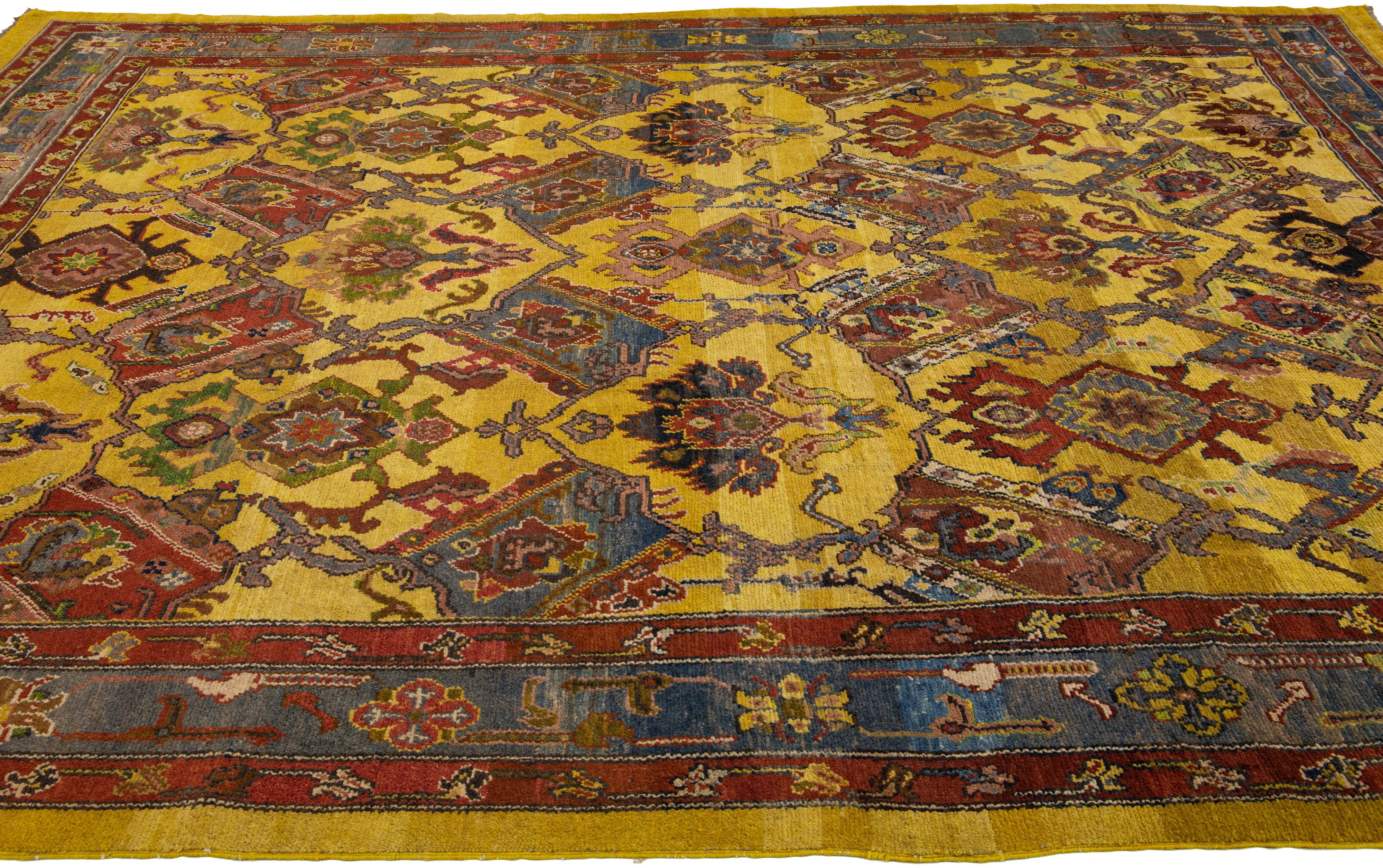 20th Century Vintage Persian Bakshaish Handmade Yellow Wool Rug with Tribal Pattern For Sale