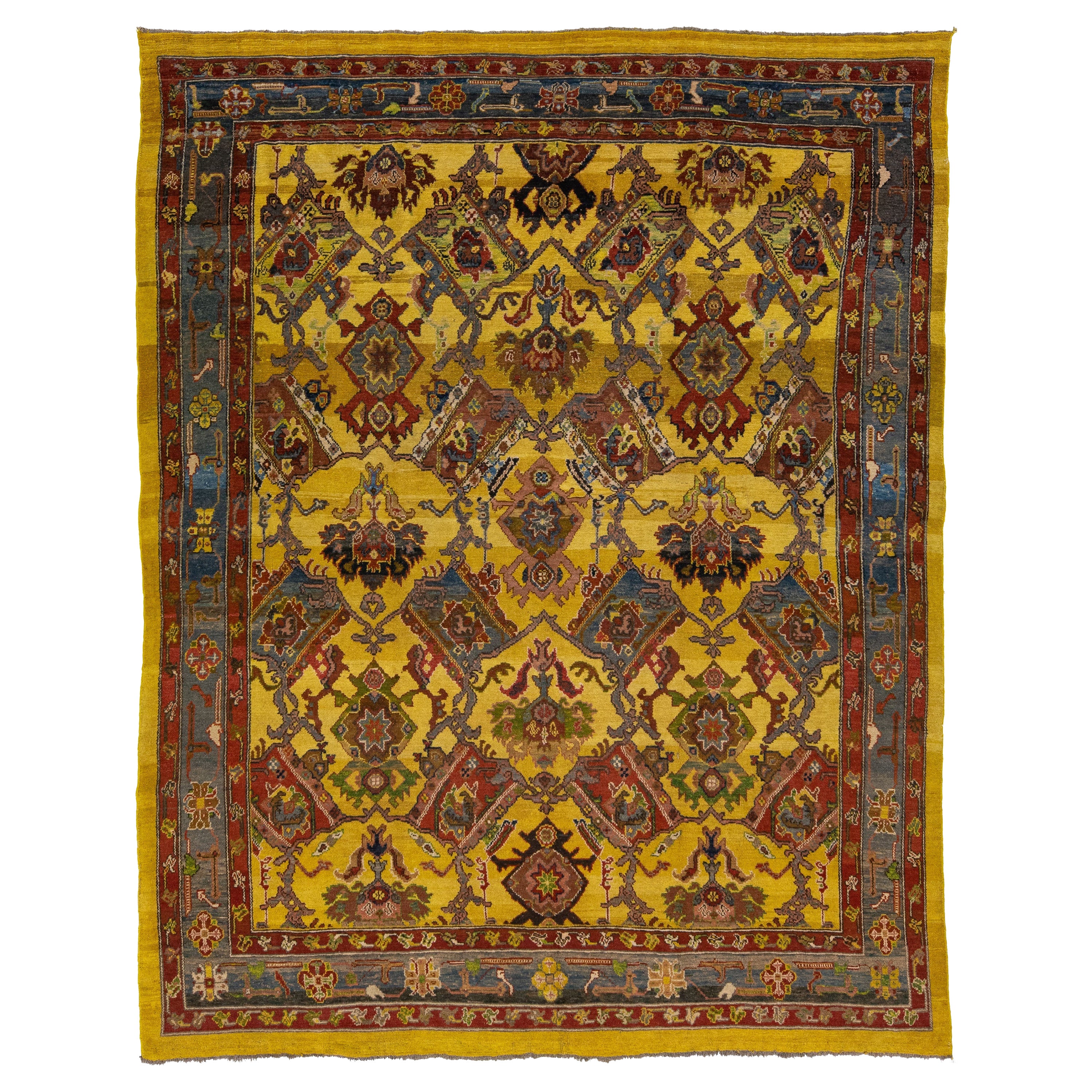 Tappeto vintage persiano Bakshaish fatto a mano in lana gialla con motivo tribale