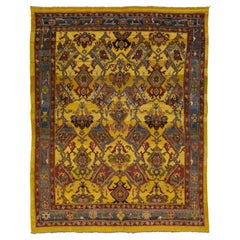 Tappeto vintage persiano Bakshaish fatto a mano in lana gialla con motivo tribale