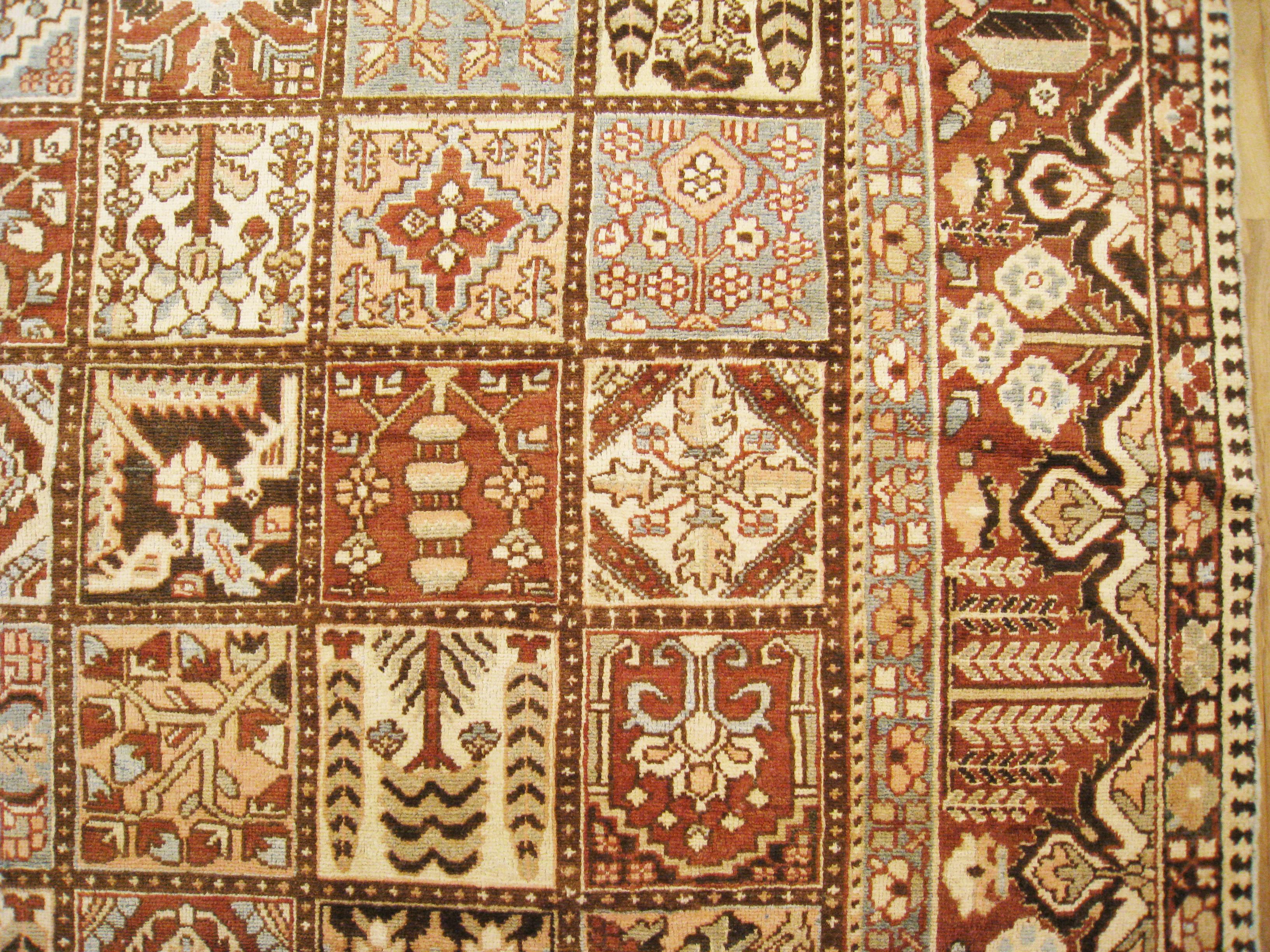 Vintage Persian Baktiari Oriental Rug, in Square size, w/ Garden Design For Sale 1
