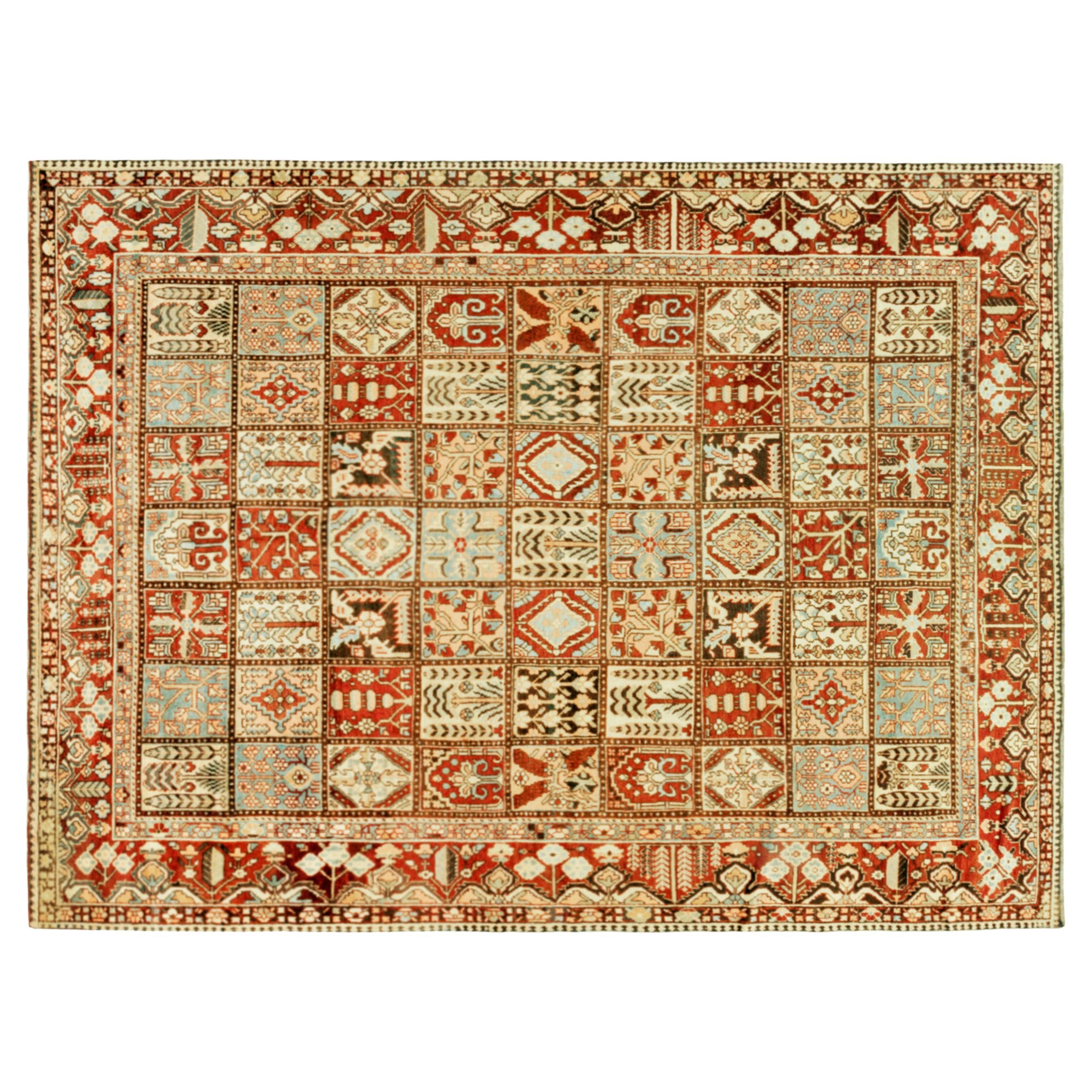 Vintage Persian Baktiari Oriental Rug, in Square size, w/ Garden Design For Sale
