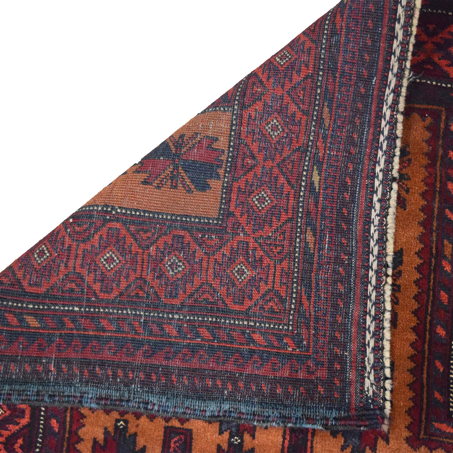 Wool Vintage Persian Balouchi Tribal Rug, Flower Motif, 3x5