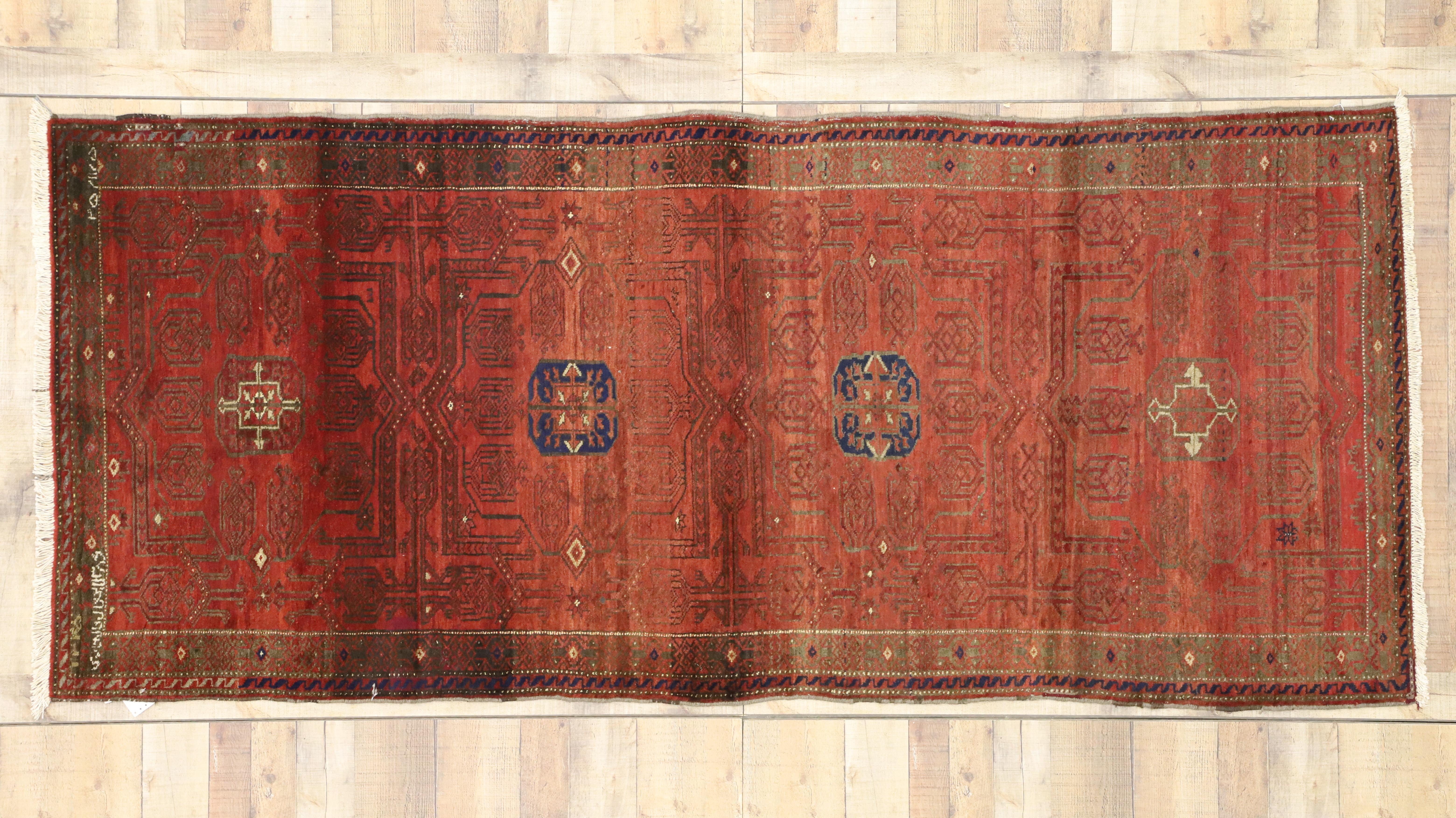 Vintage Persian Baluch Hallway Runner with Mid-Century Modern Tribal Style For Sale 2